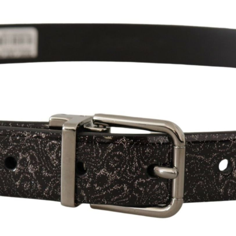 Dolce & Gabbana Black Goccia Glitter Patent Leather Buckle Vernice Belt