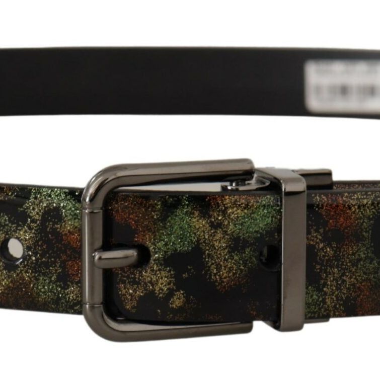 Dolce & Gabbana Black Sparkling Leather Black Metal Buckle Belt