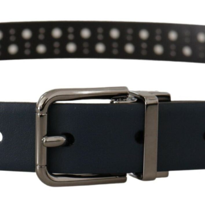 Dolce & Gabbana Navy Blue Perforated Leather Skinny Metal Buckle Belt