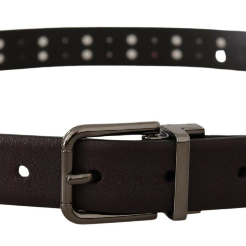 Dolce & Gabbana Burgundy Leather Perforated Metal Buckle Belt