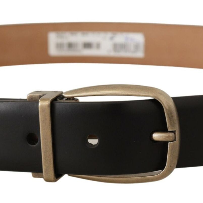 Dolce & Gabbana Black Brown Backend Leather Vintage Metal Buckle Belt