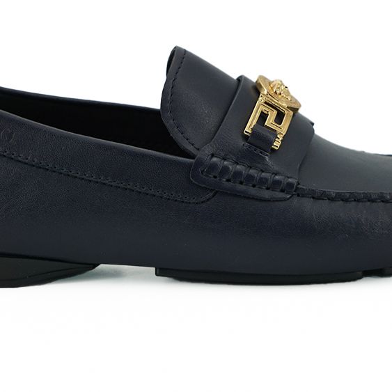 Versace Navy Blue Calf Leather Loafers Shoes