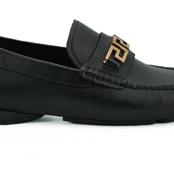 Versace Black Calf Leather Loafers Shoes