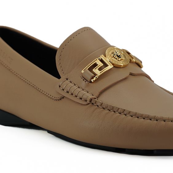 Versace Beige Calf Leather Loafers Shoes