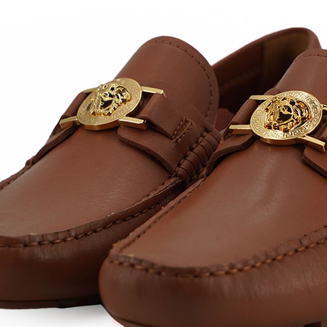 Versace Natural Brown Calf Leather Loafers Shoes