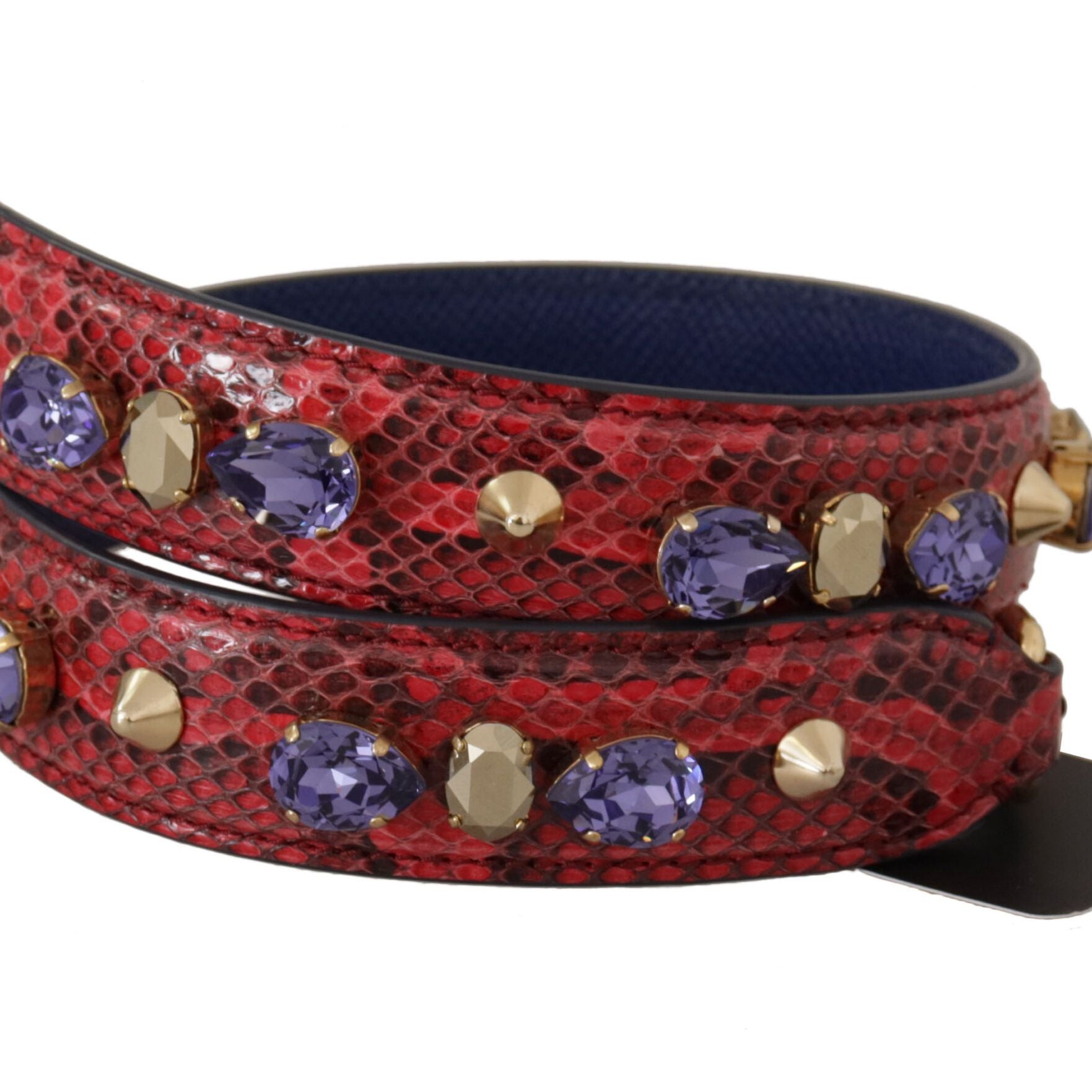 Dolce & Gabbana Red Exotic Leather Crystals Bag Shoulder Strap