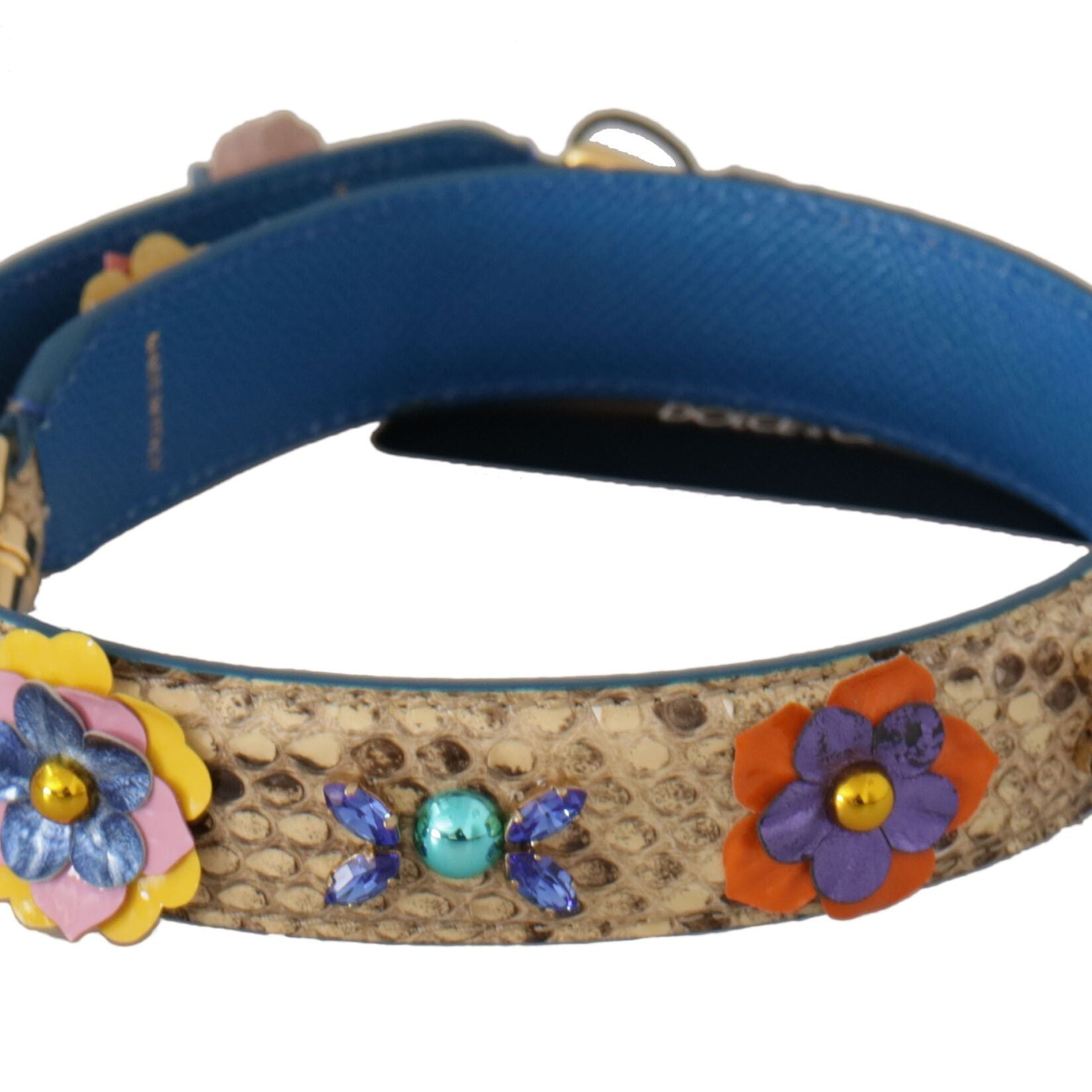 Dolce & Gabbana Beige Python Leather Floral Studded Shoulder Strap