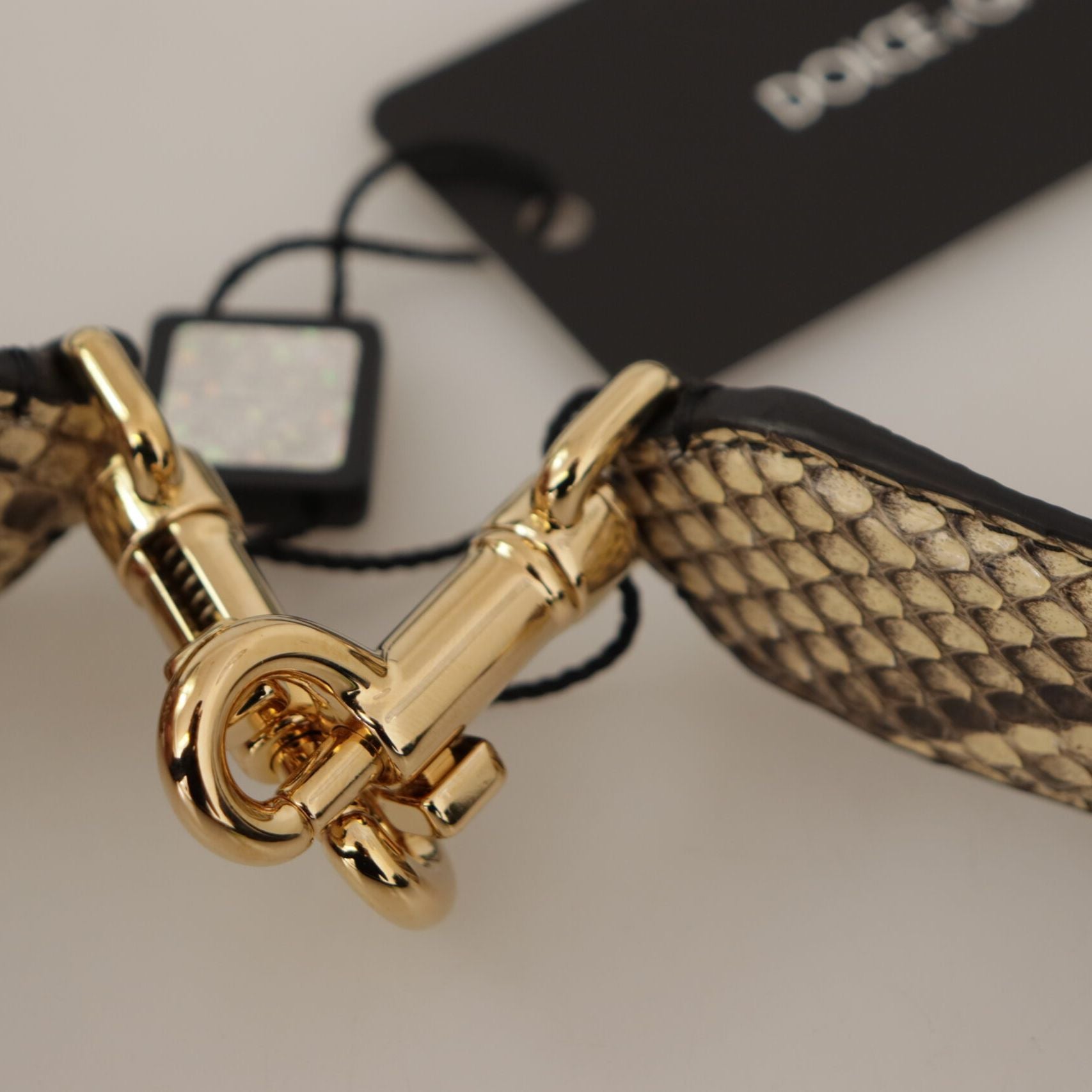 Dolce & Gabbana Beige Exotic Leather Crystals Reversible Shoulder Strap