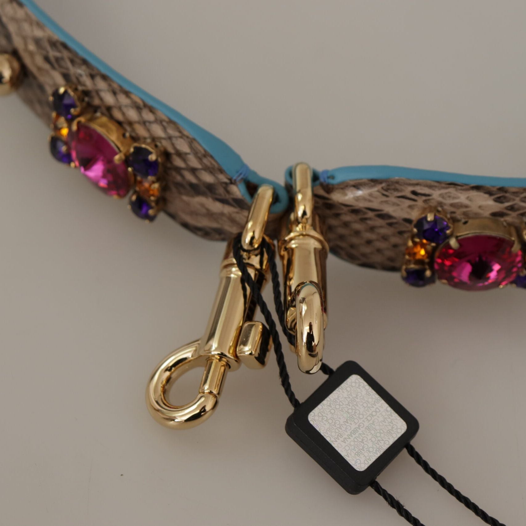 Dolce & Gabbana Brown Exotic Leather Crystals Shoulder Strap