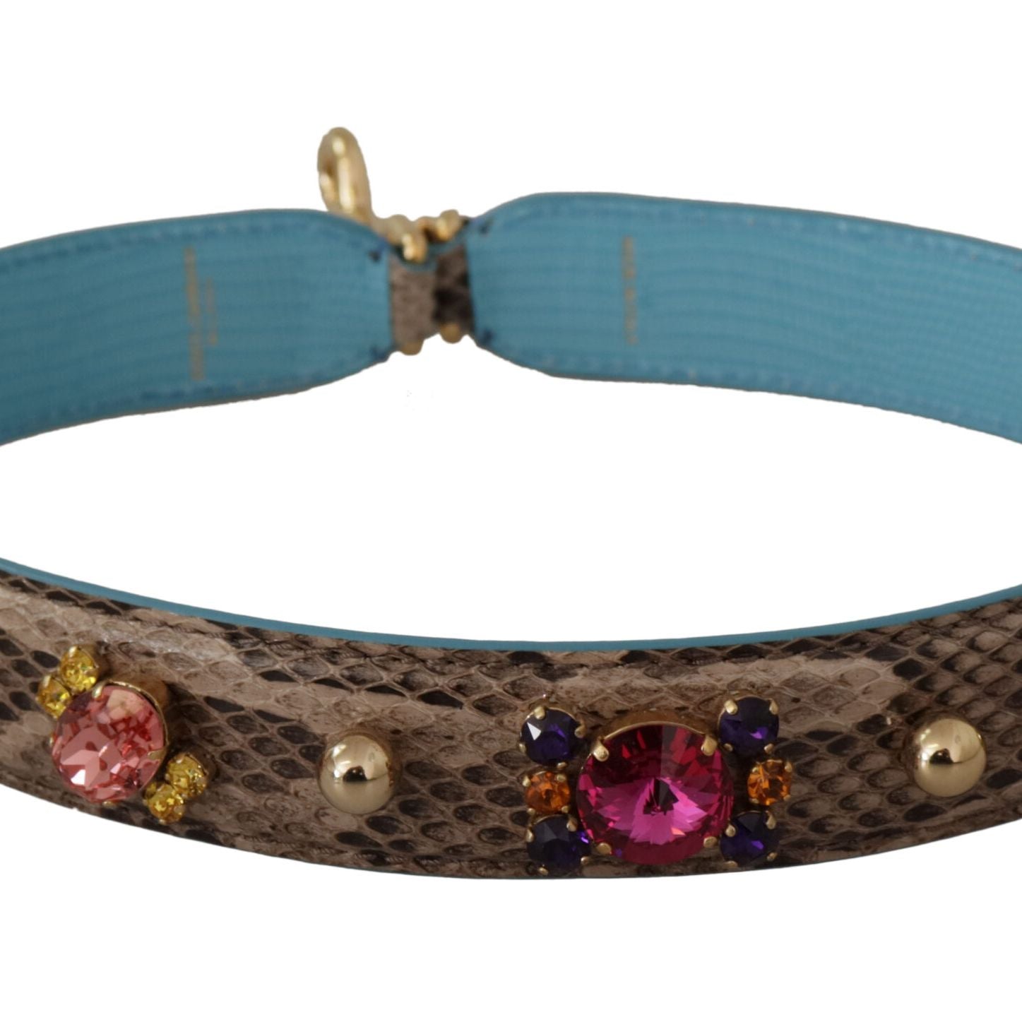 Dolce & Gabbana Brown Exotic Leather Crystals Shoulder Strap