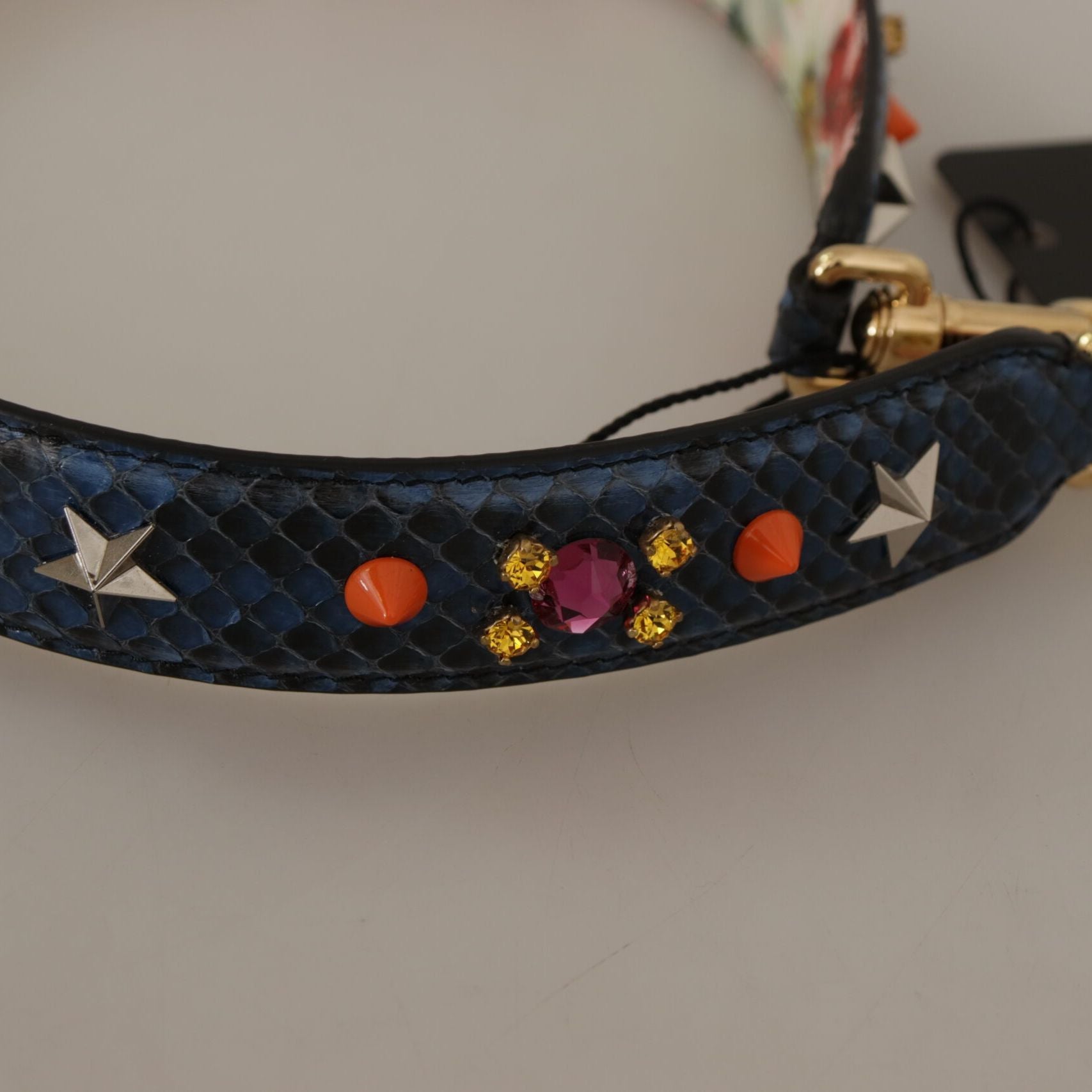 Dolce & Gabbana Blue Exotic Leather Crystals Reversible Shoulder Strap