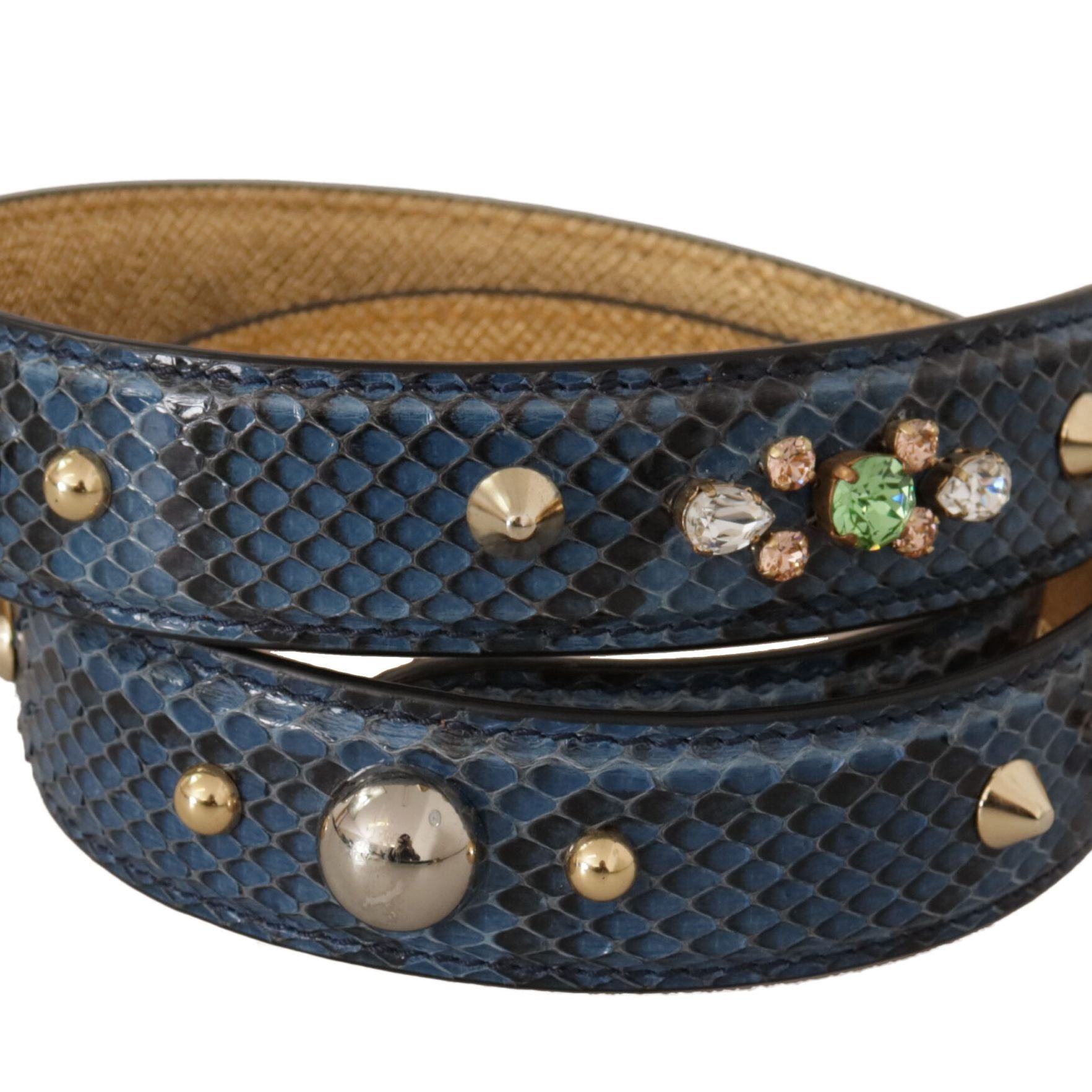 Dolce & Gabbana Blue Exotic Leather Crystals Shoulder Strap