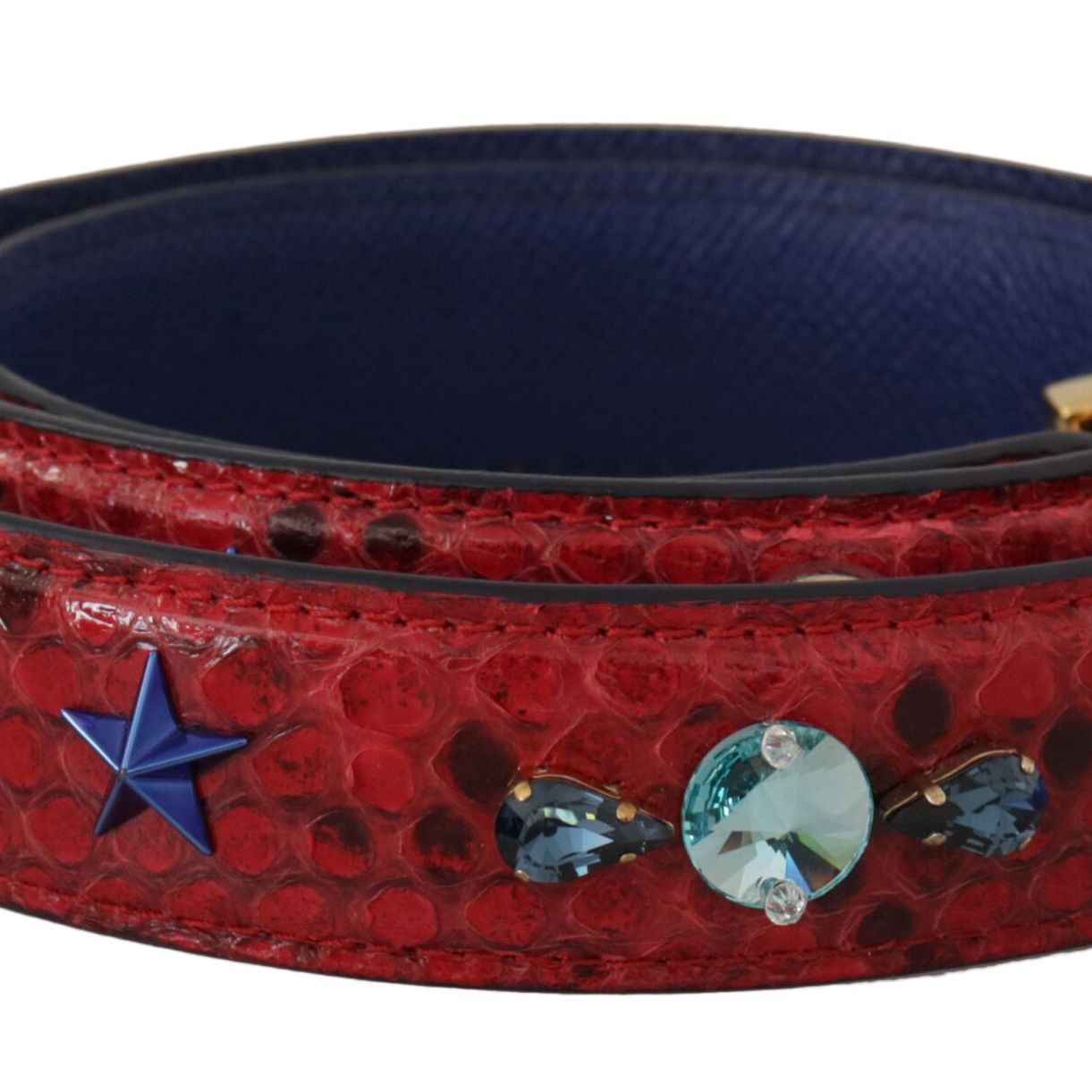 Dolce & Gabbana Red Exotic Leather Crystals Shoulder Strap