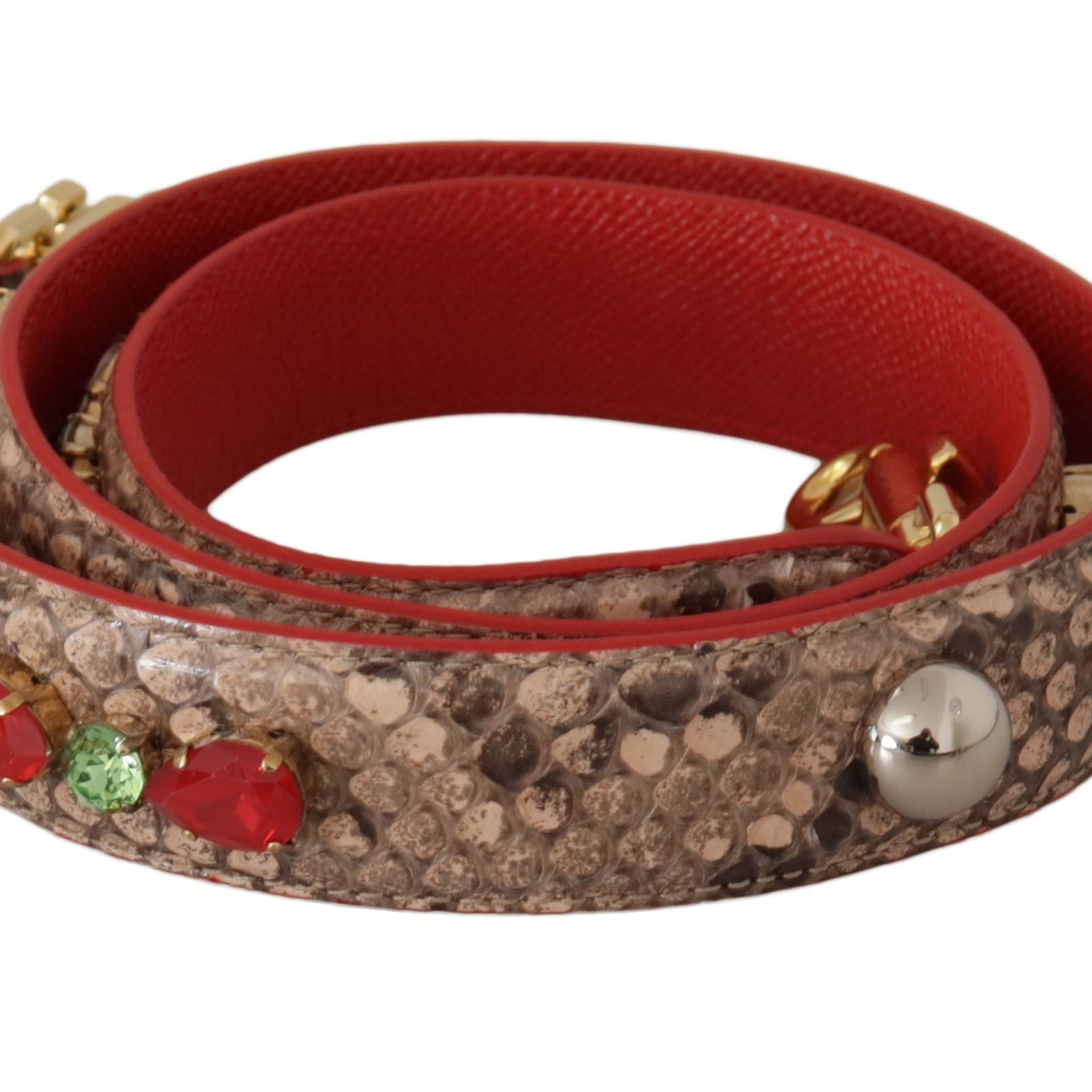 Dolce & Gabbana Brown Python Leather Crystals Shoulder Strap