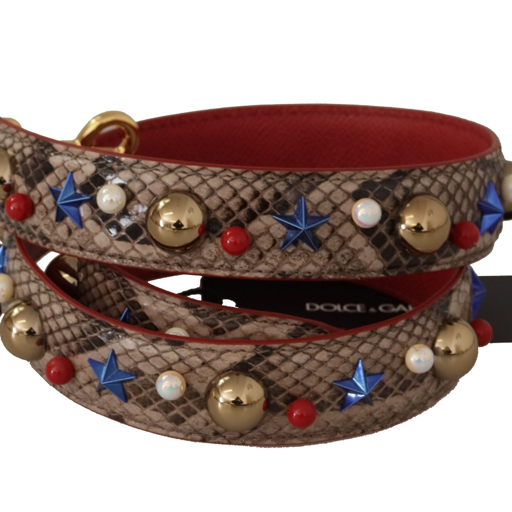Dolce & Gabbana Brown Python Leather Studded Shoulder Strap
