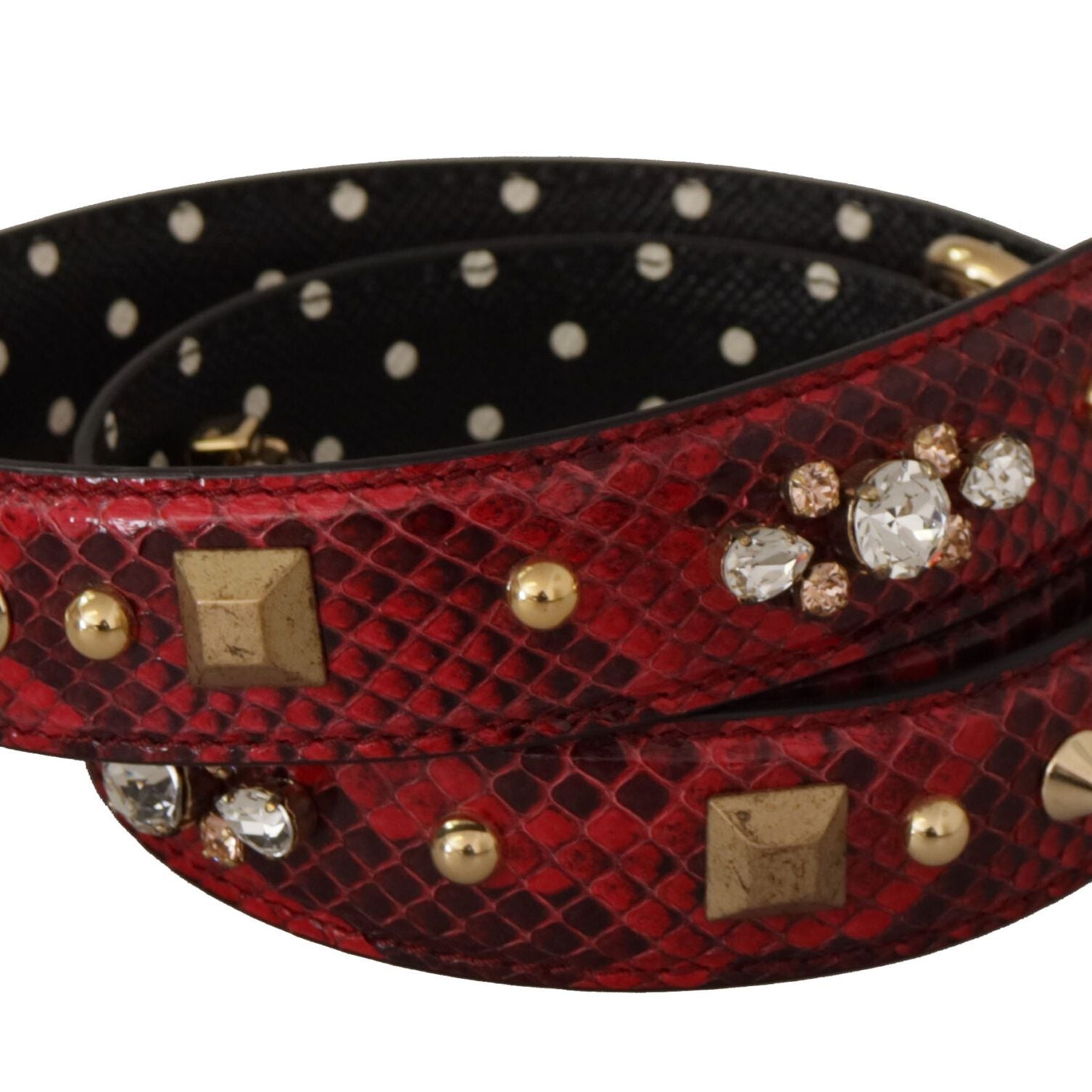 Dolce & Gabbana Red Python Leather Crystals Reversible Shoulder Strap