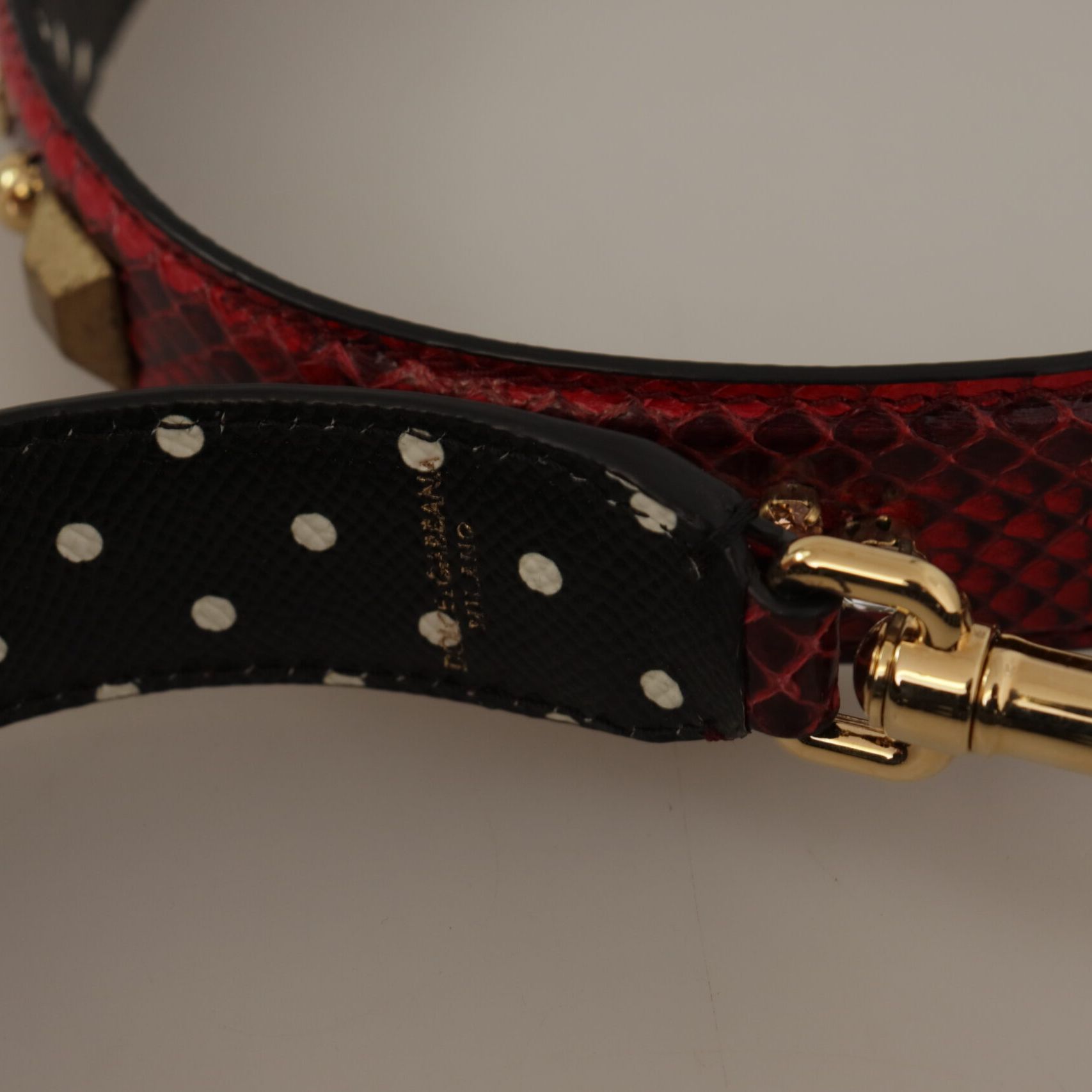 Dolce & Gabbana Red Python Leather Crystals Reversible Shoulder Strap