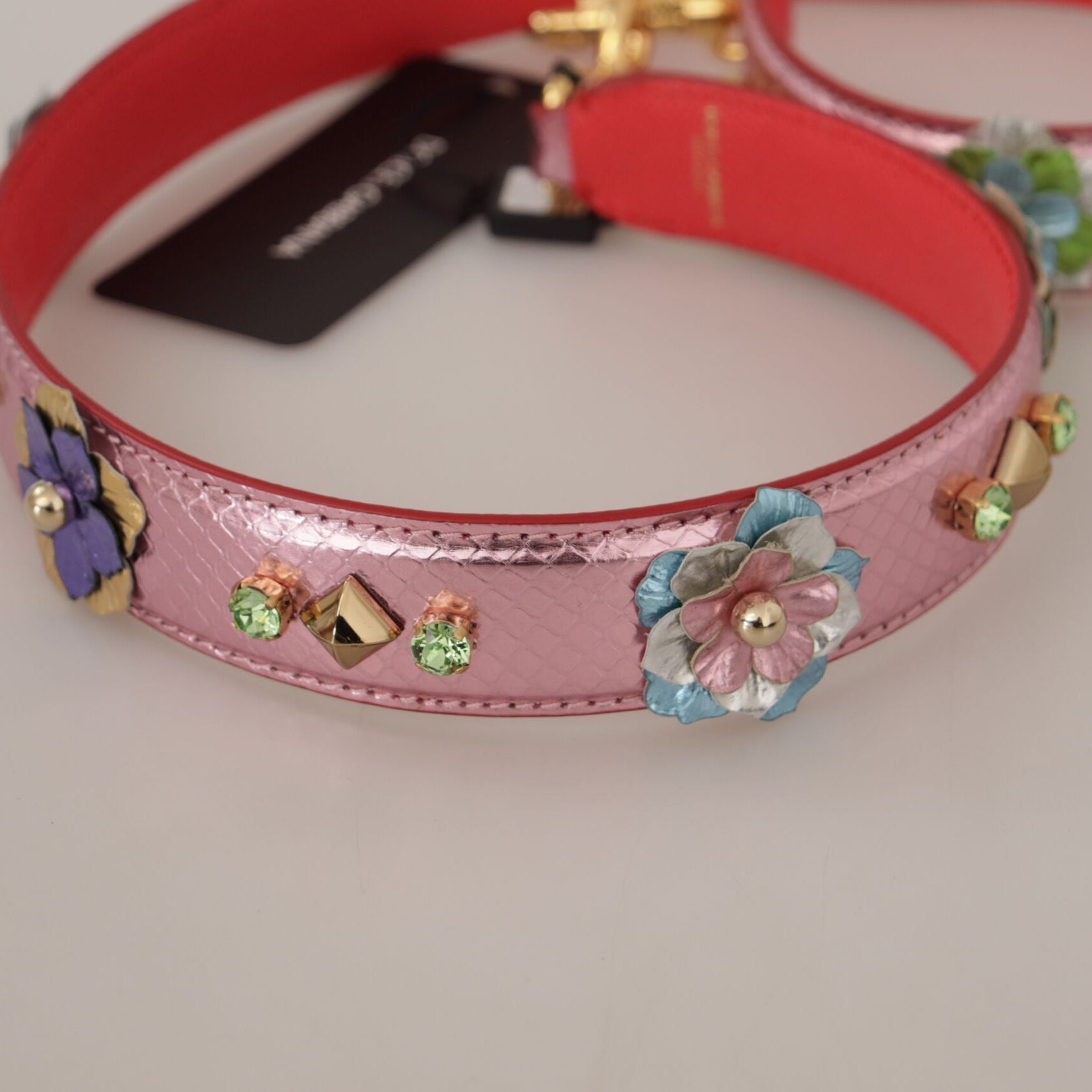 Dolce & Gabbana Metallic Pink Leather Studded Shoulder Strap