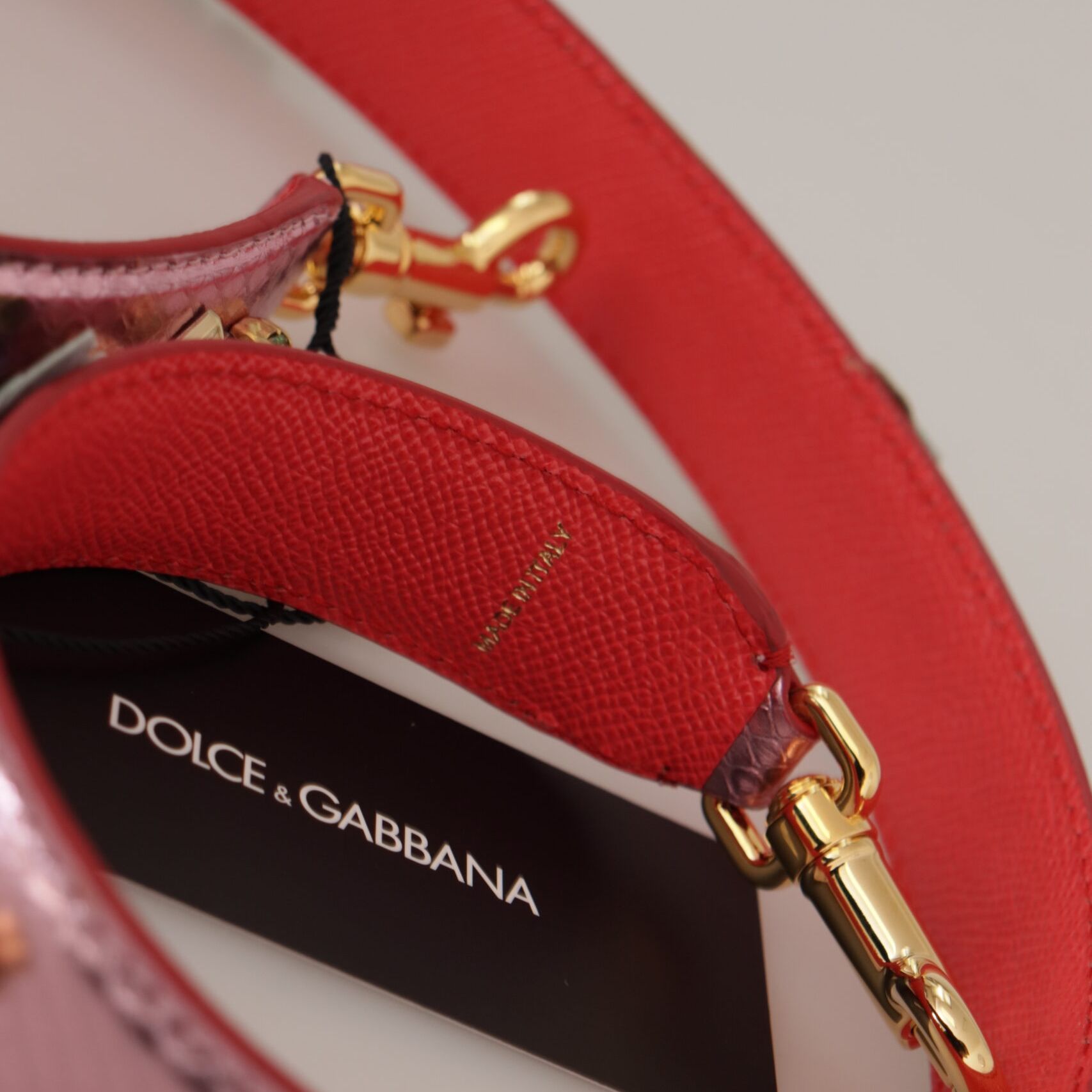 Dolce & Gabbana Metallic Pink Leather Studded Shoulder Strap