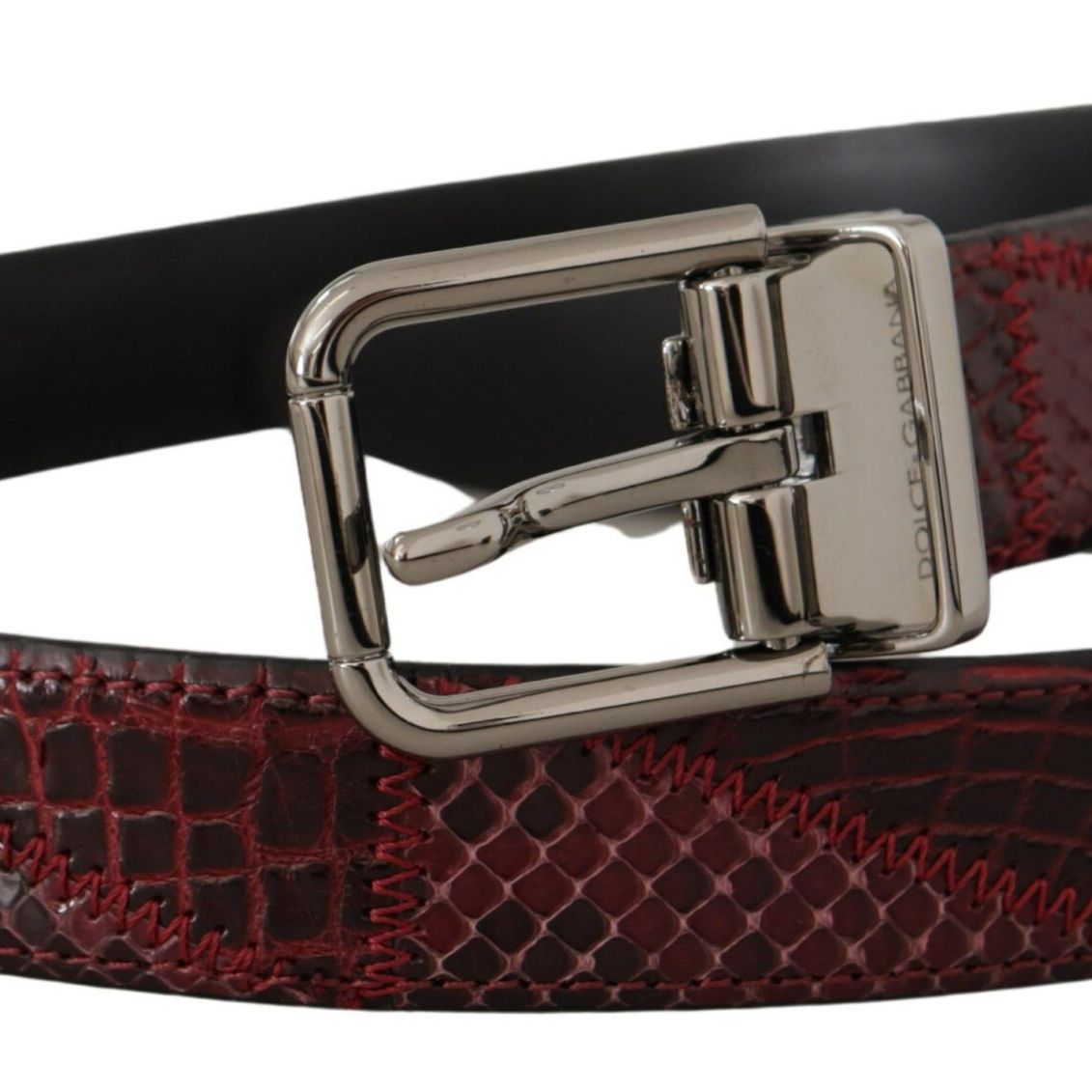 Dolce & Gabbana Red Exotic Leather Metal Logo Buckle Belt