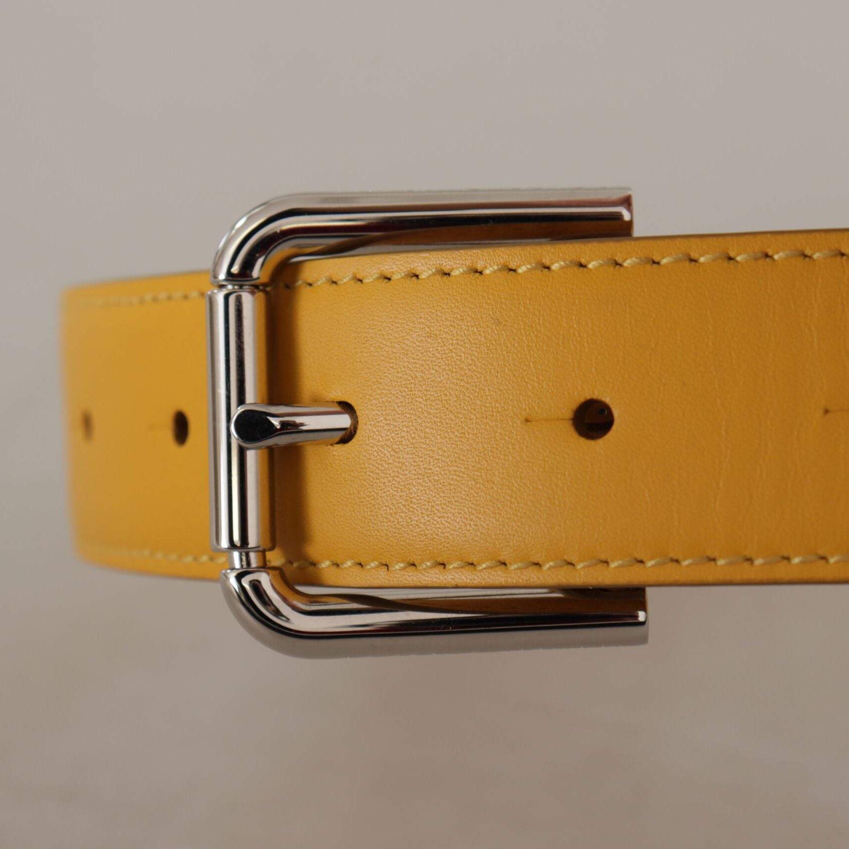 Dolce & Gabbana Yellow Leather Silver Tone Logo Metal Buckle Belt