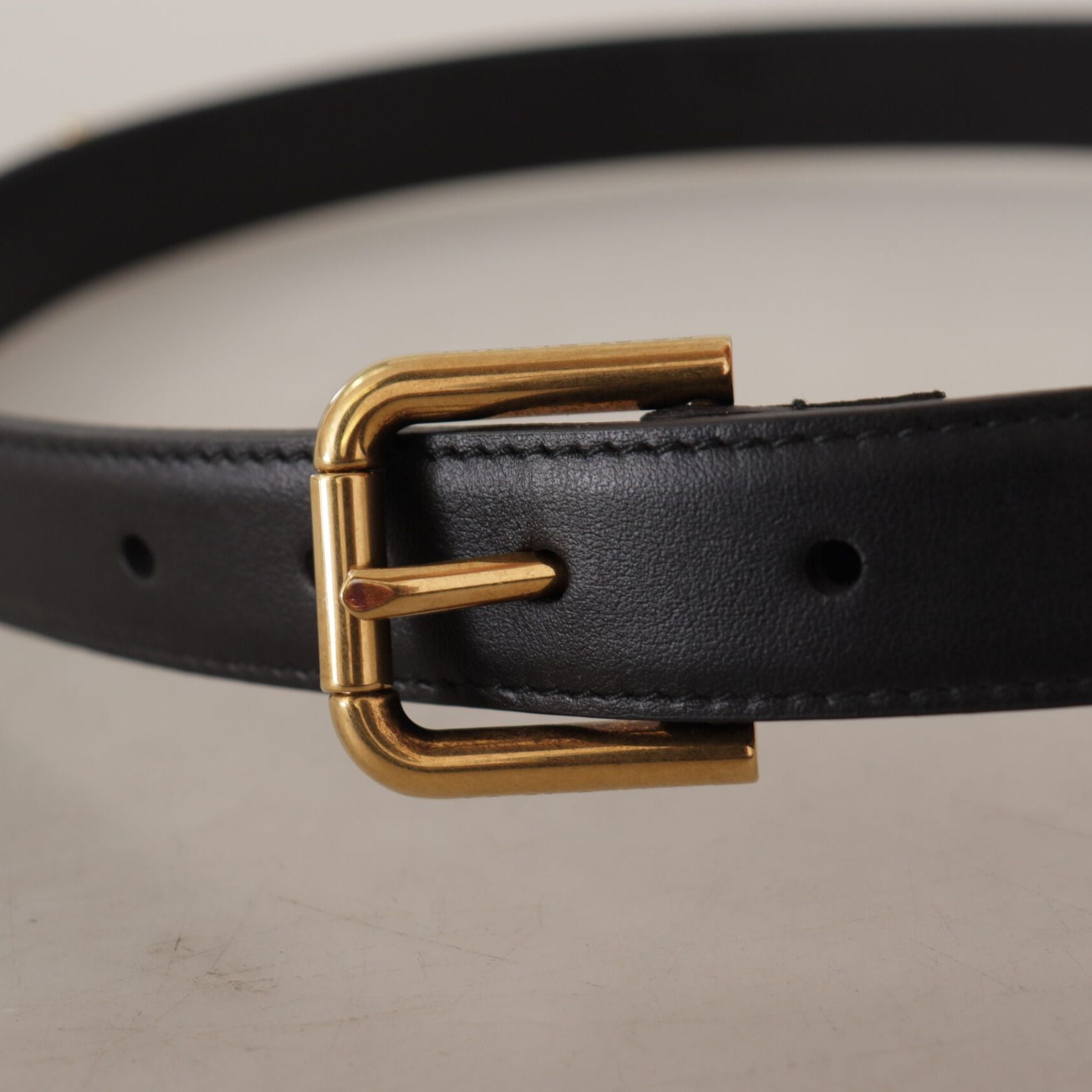 Dolce & Gabbana Black Leather Embellished Crystal Logo Belt
