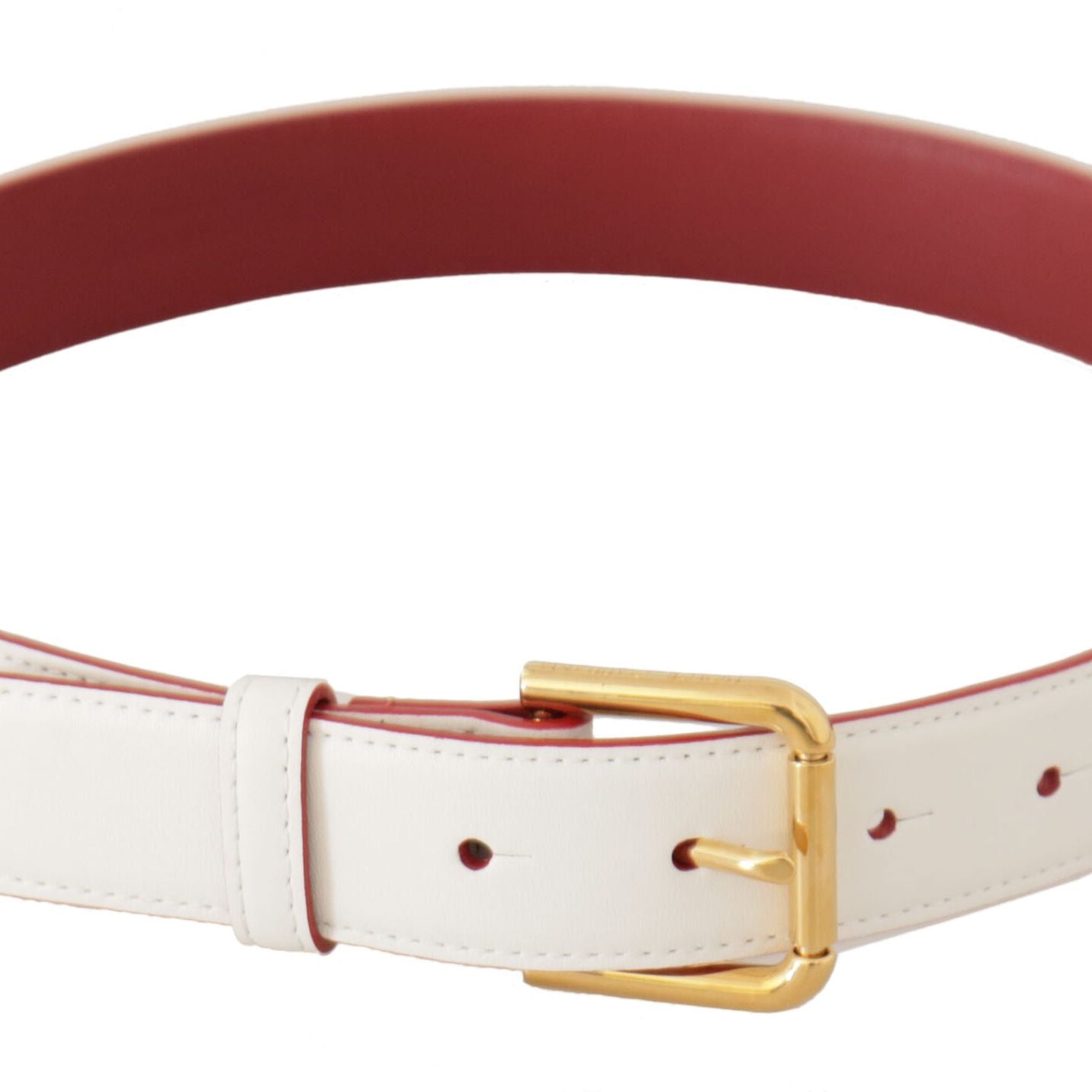 Dolce & Gabbana White Calf Leather Two-Toned Gold Metal Buckle Belt