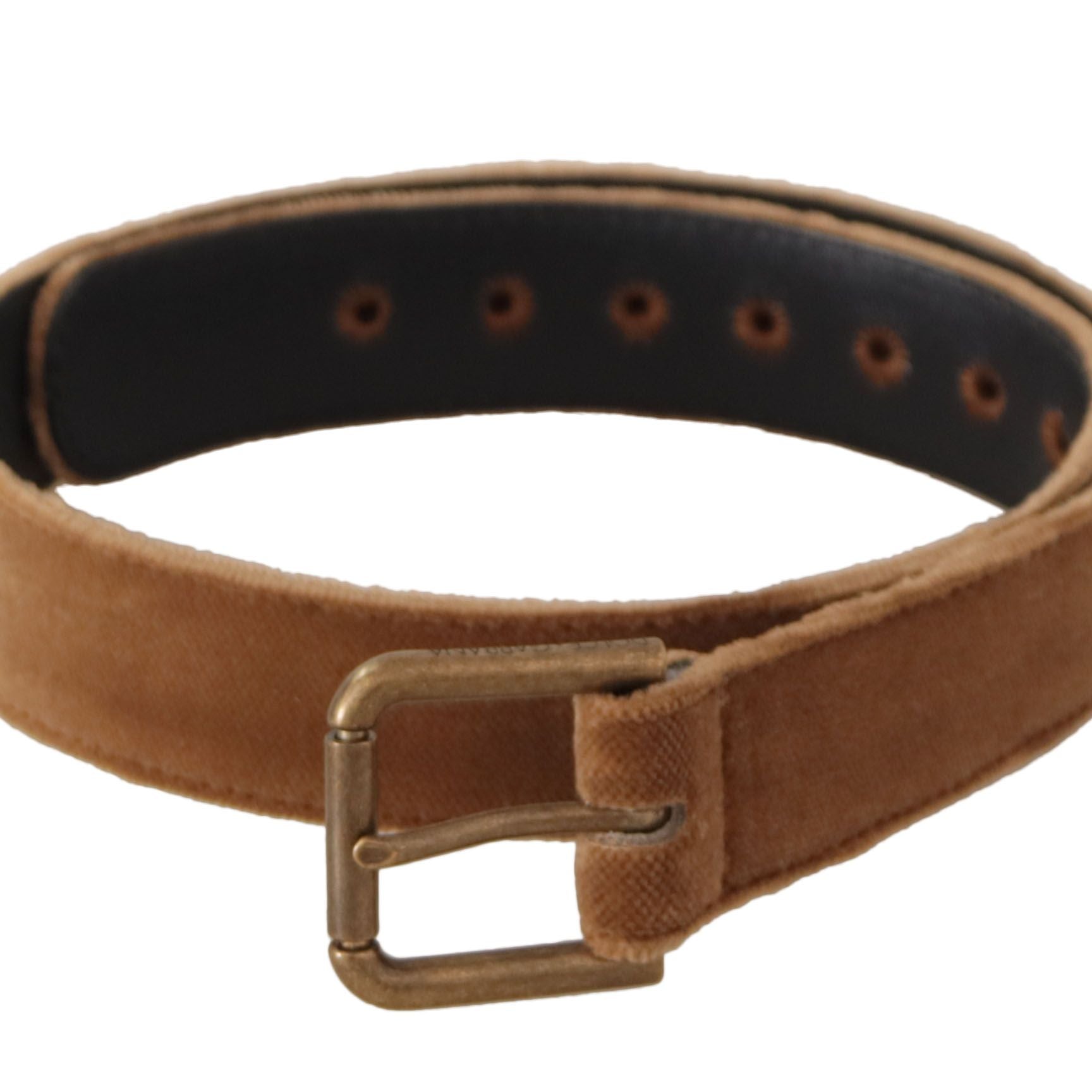 Dolce & Gabbana Brown Velvet Bronze Vintage Logo Metal Buckle Belt