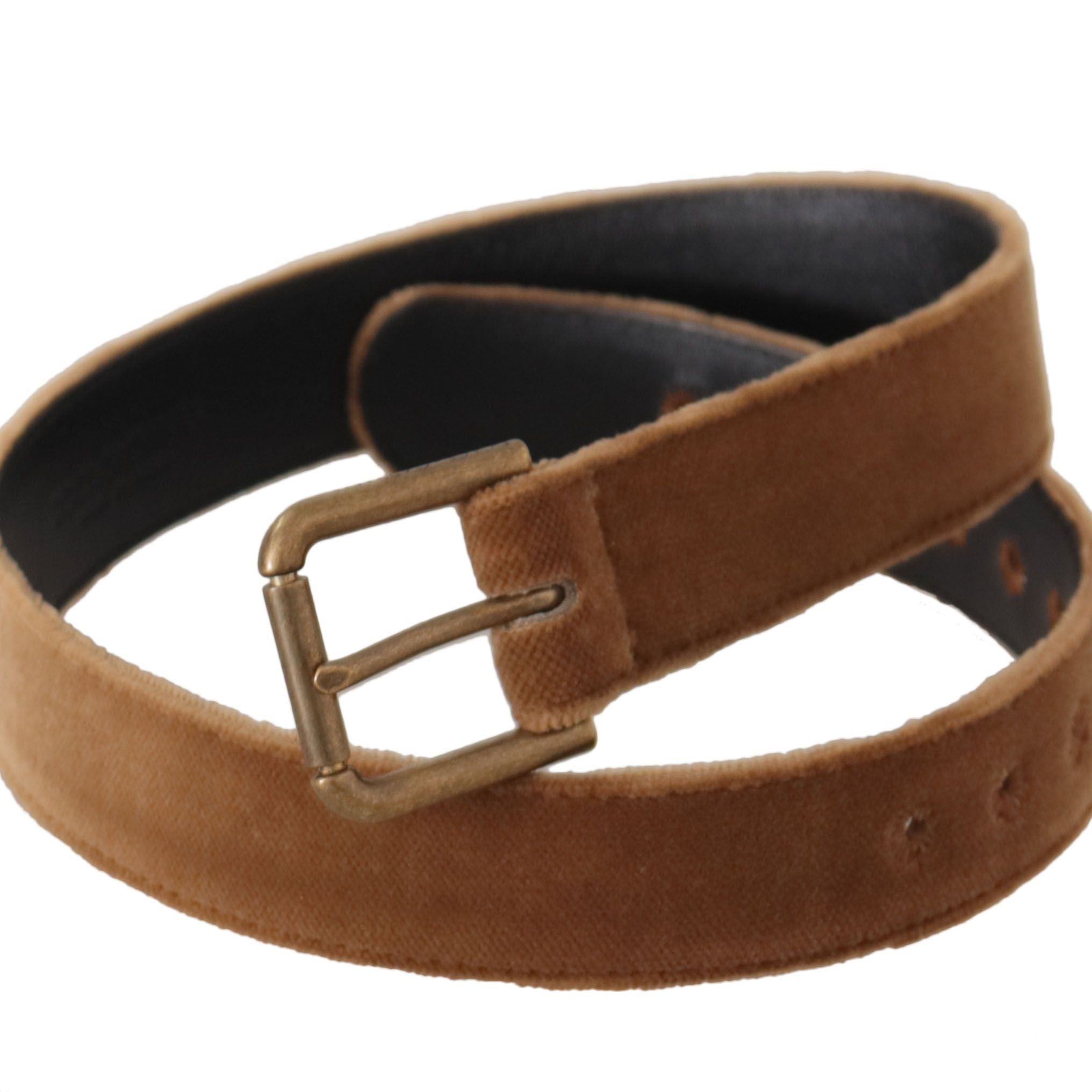 Dolce & Gabbana Brown Velvet Bronze Vintage Logo Metal Buckle Belt