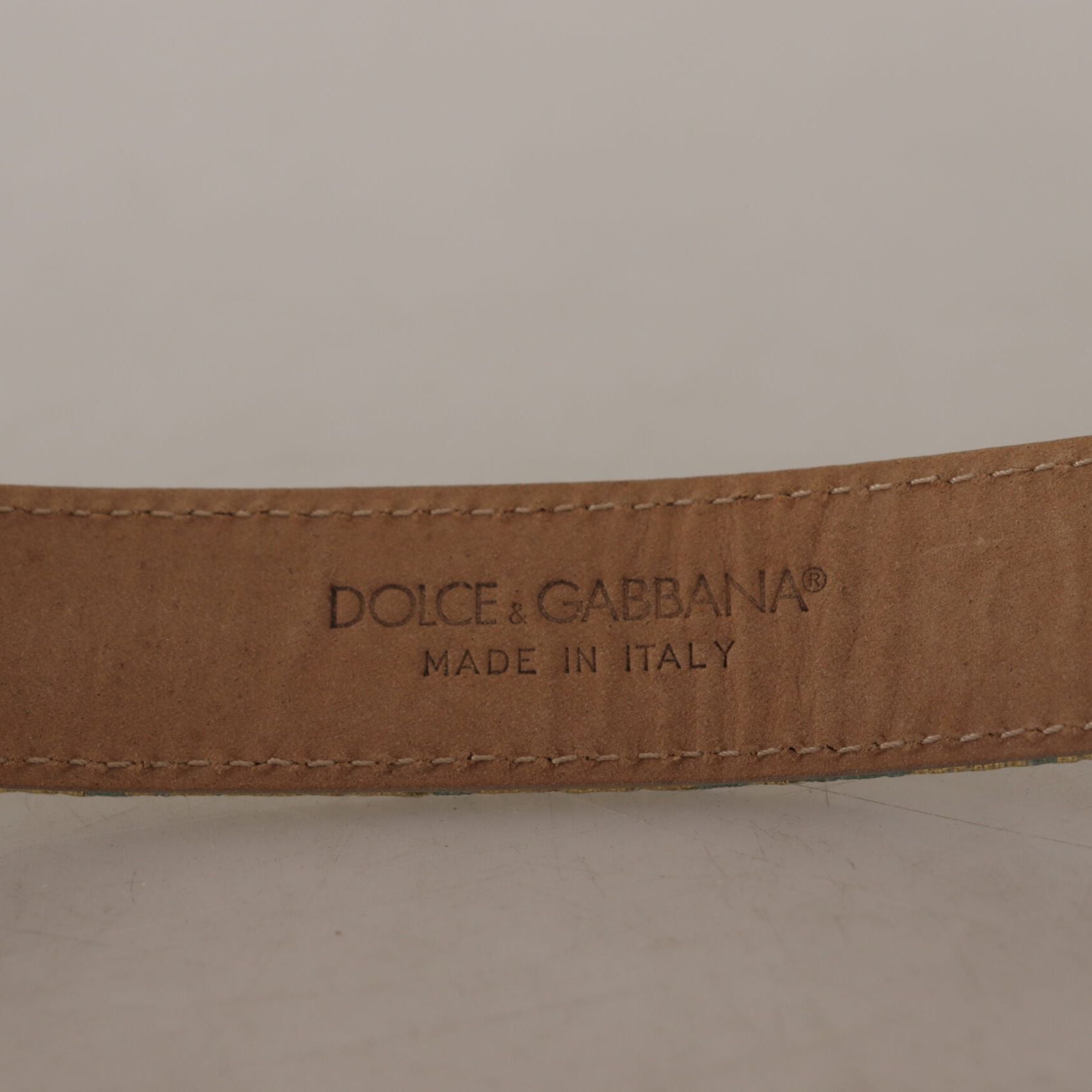 Dolce & Gabbana Blue Leather Jacquard Embossed Gold Metal Buckle Belt