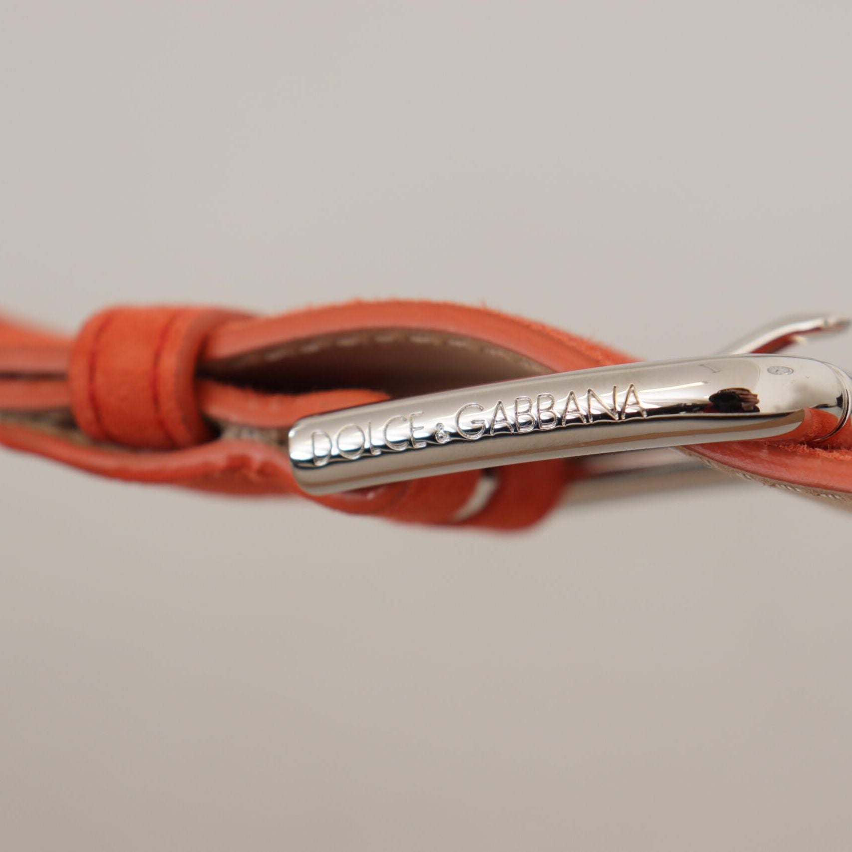 Dolce & Gabbana Orange Leather Suede Silver Logo Metal Buckle Belt