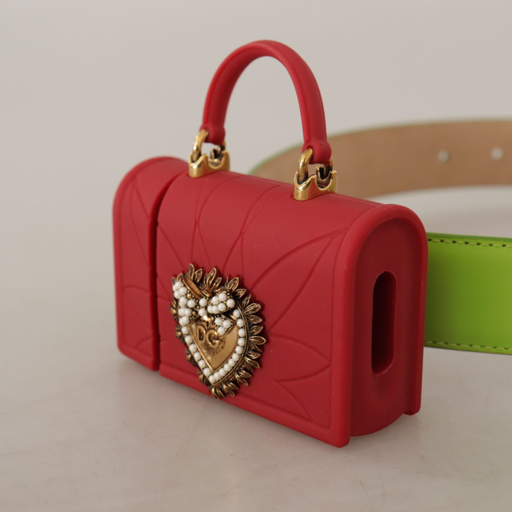 Dolce & Gabbana Green Leather Devotion Heart Micro Bag Headphones Belt
