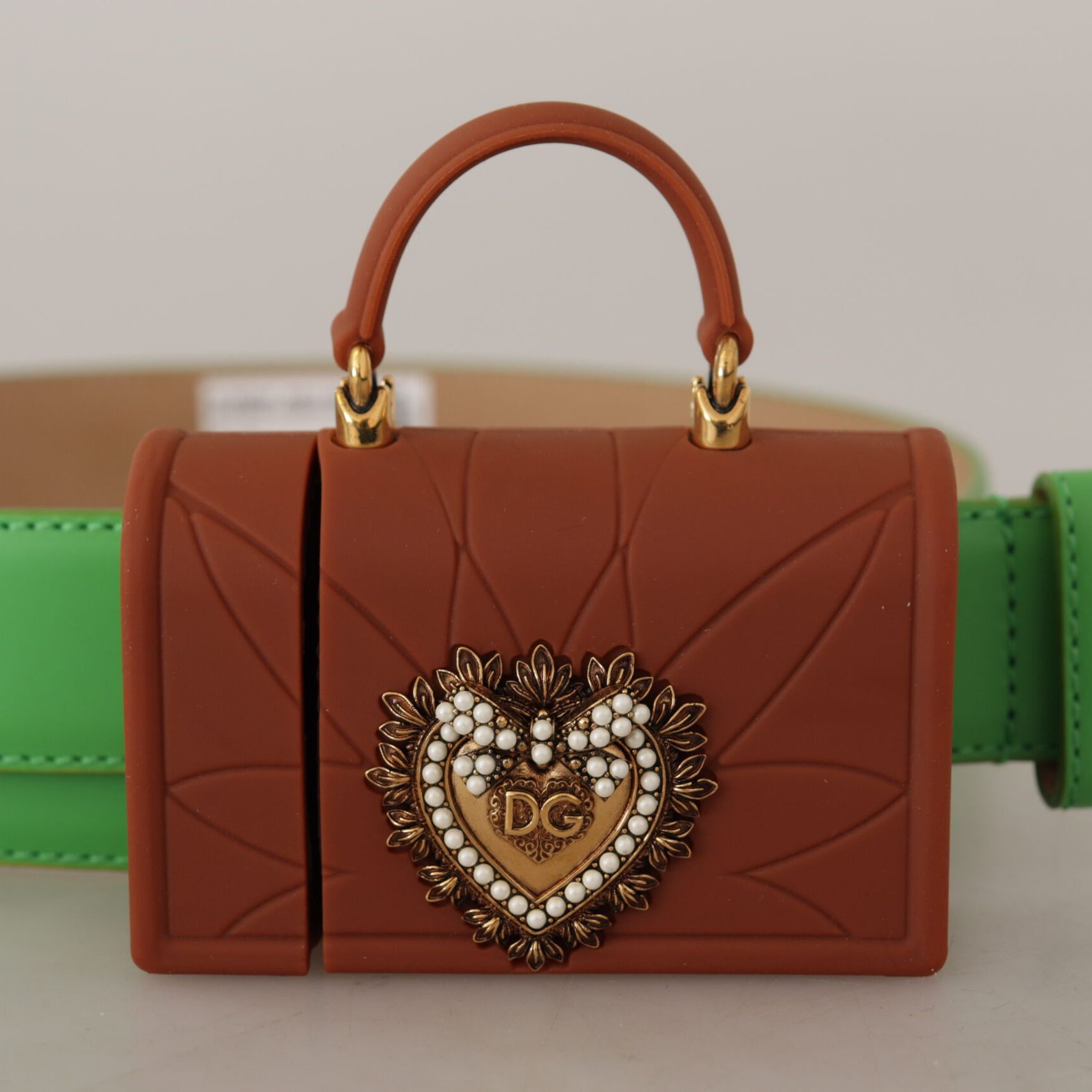 Dolce & Gabbana Green Leather Devotion Heart Micro Bag Headphones Belt