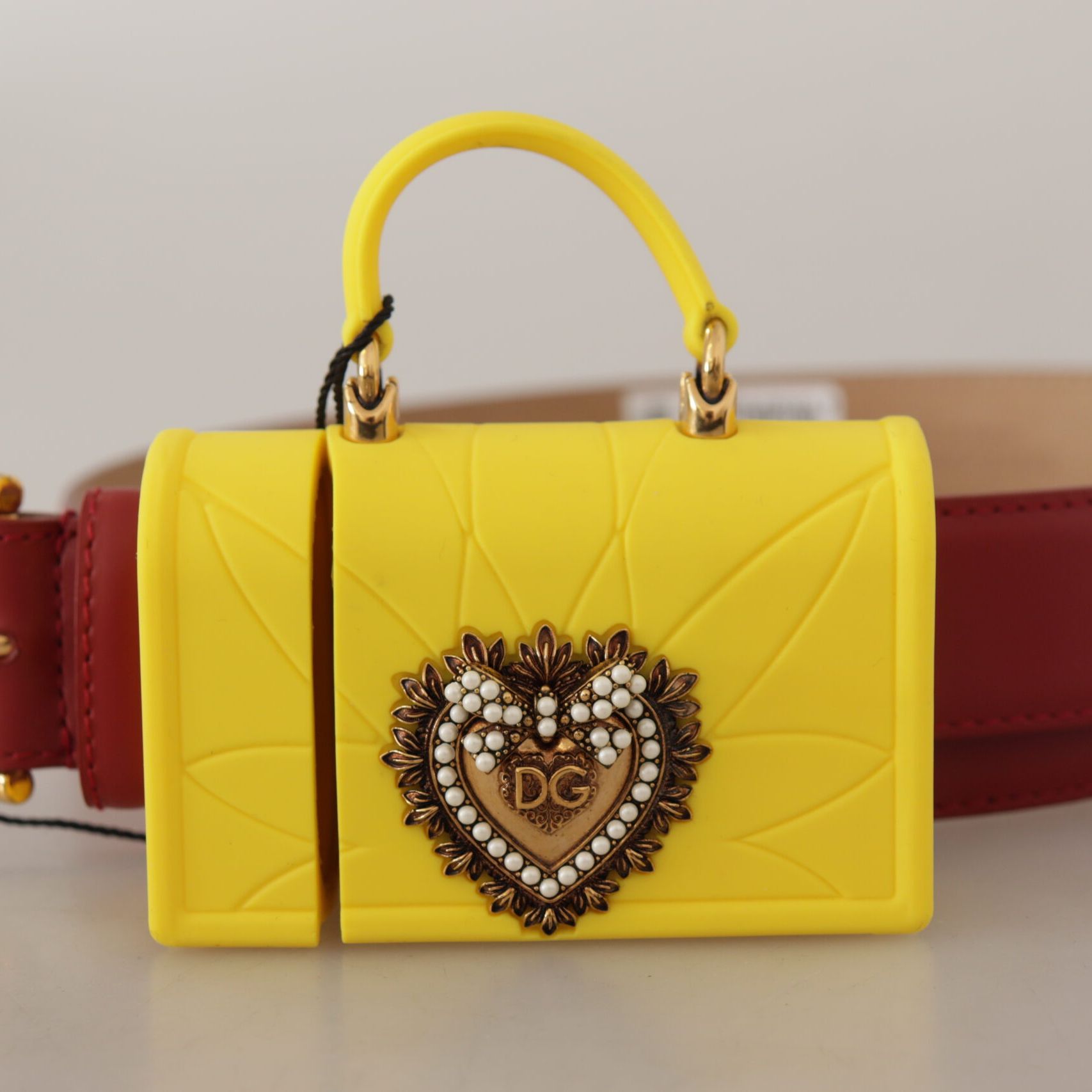 Dolce & Gabbana Red Leather Yellow DEVOTION Heart Bag Buckle Belt