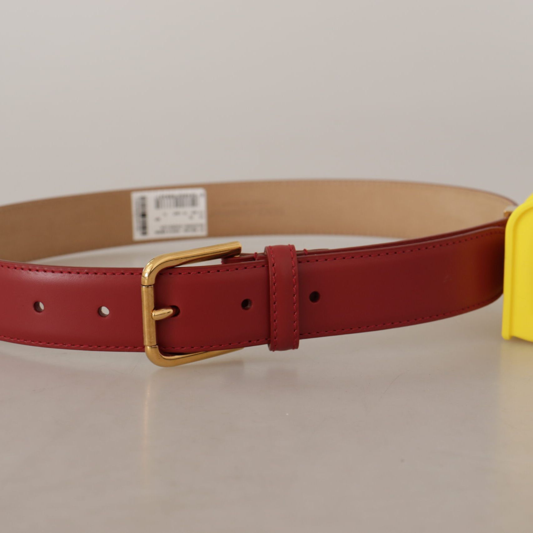 Dolce & Gabbana Red Leather Yellow DEVOTION Heart Bag Buckle Belt