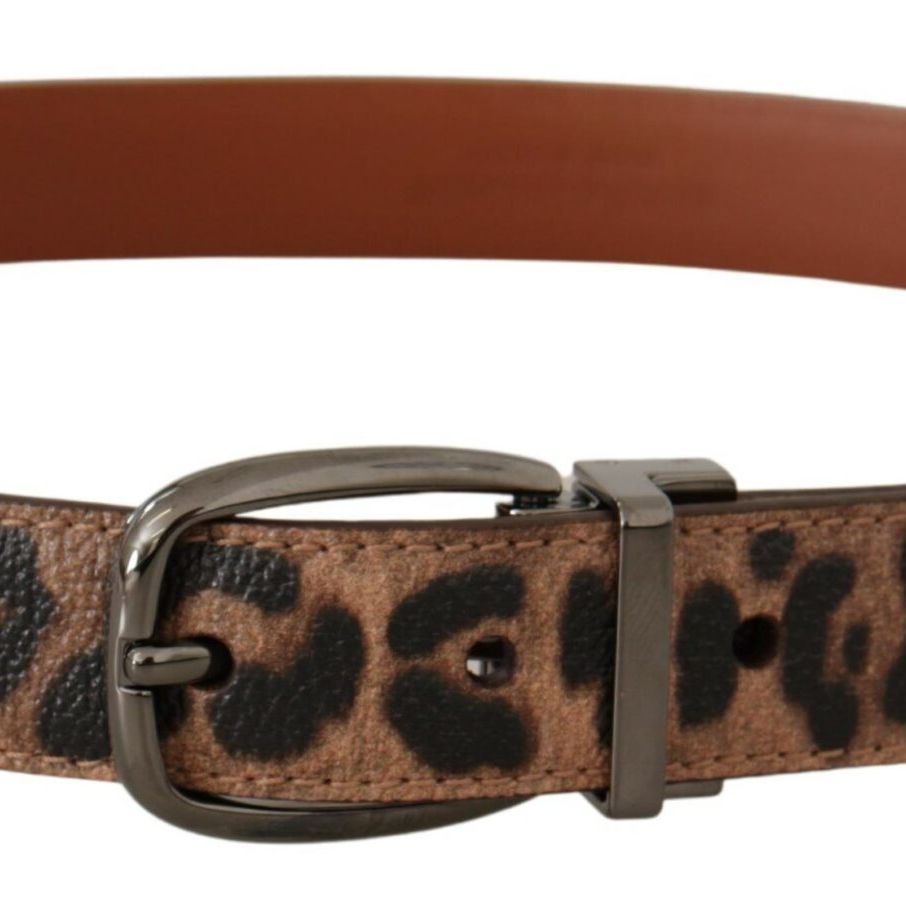 Dolce & Gabbana Brown Leopard Embossed Leather Buckle Belt