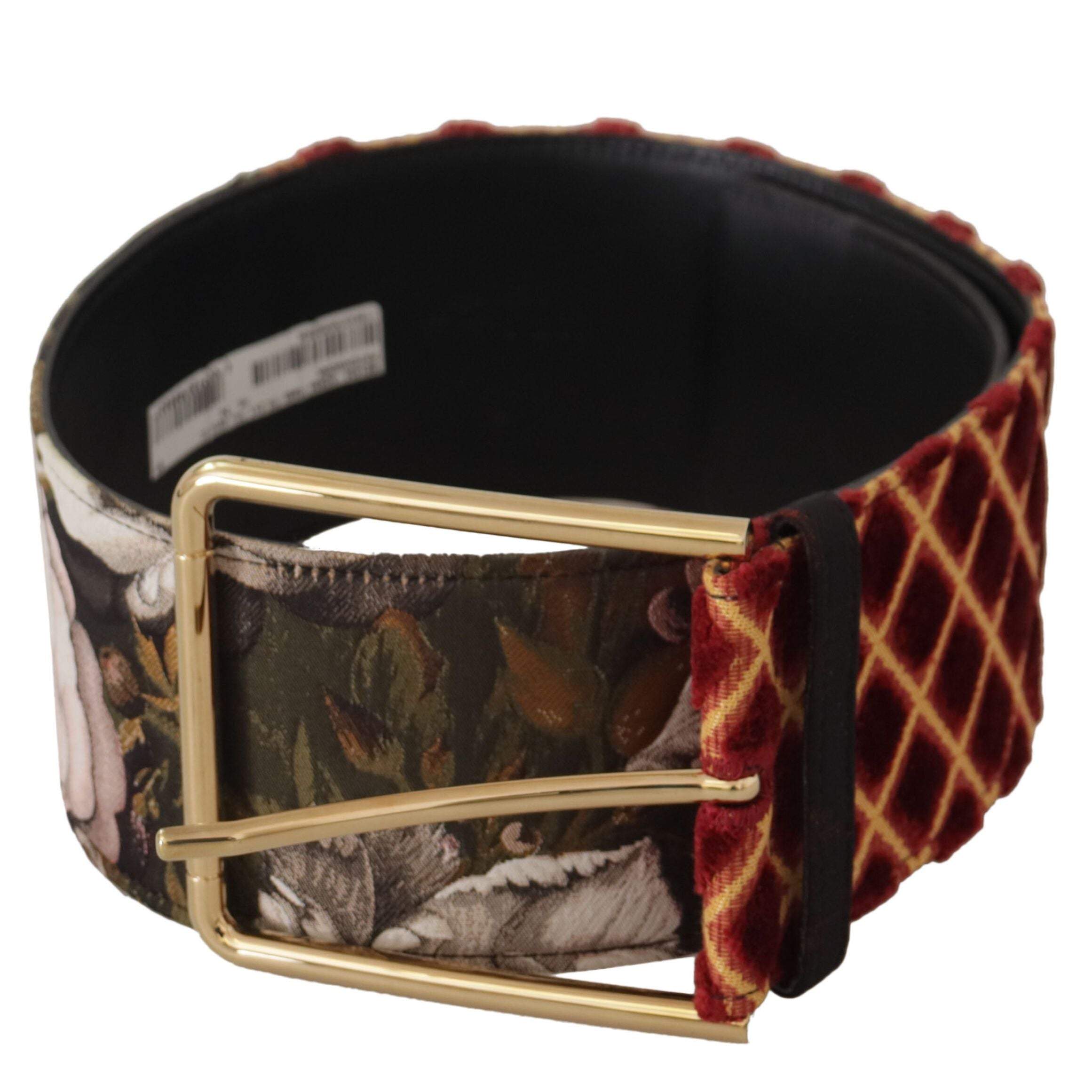 Dolce & Gabbana Multicolor Wide Leather Floral Gold Metal Buckle Belt