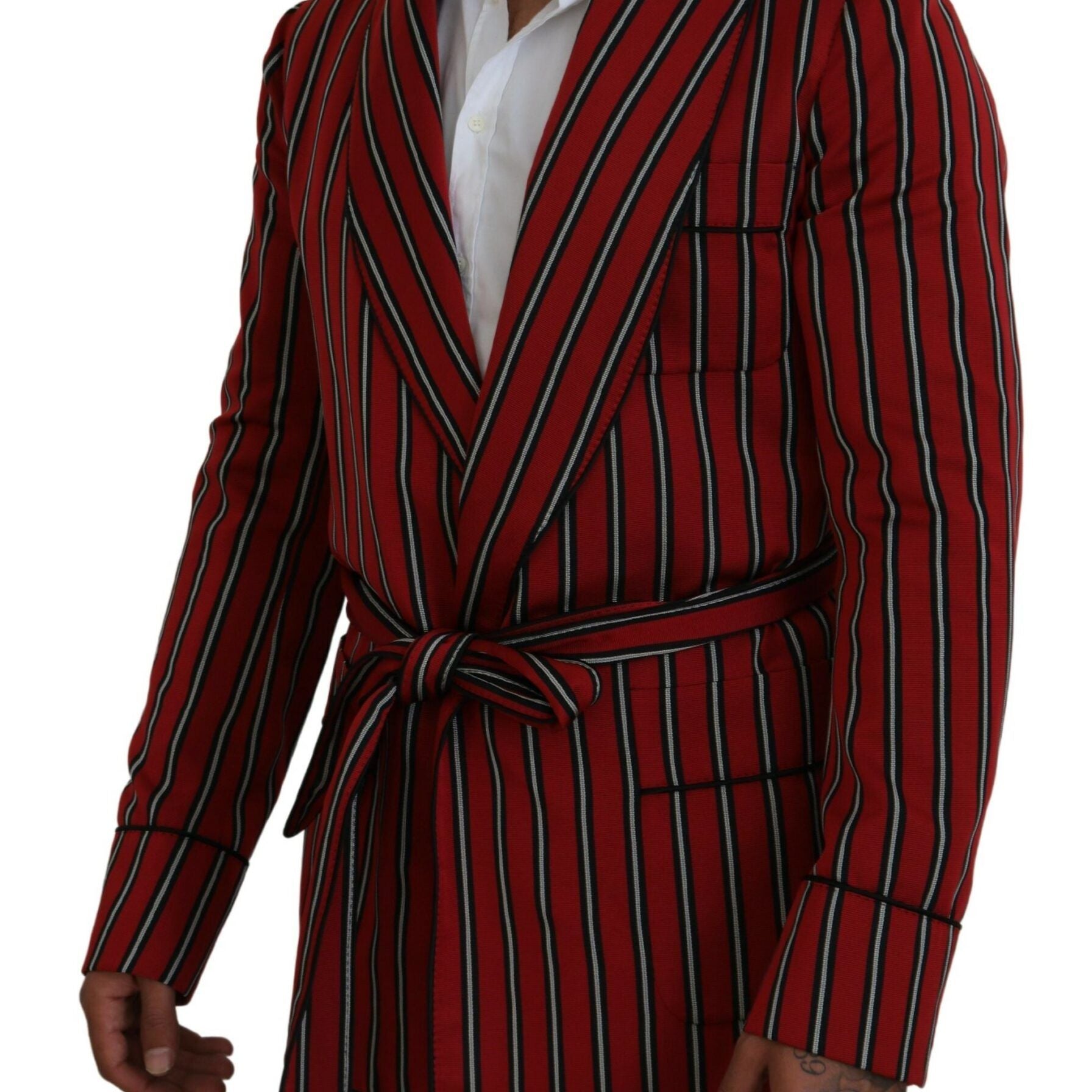 Dolce & Gabbana Red Striped Martini Printed Lining Robe