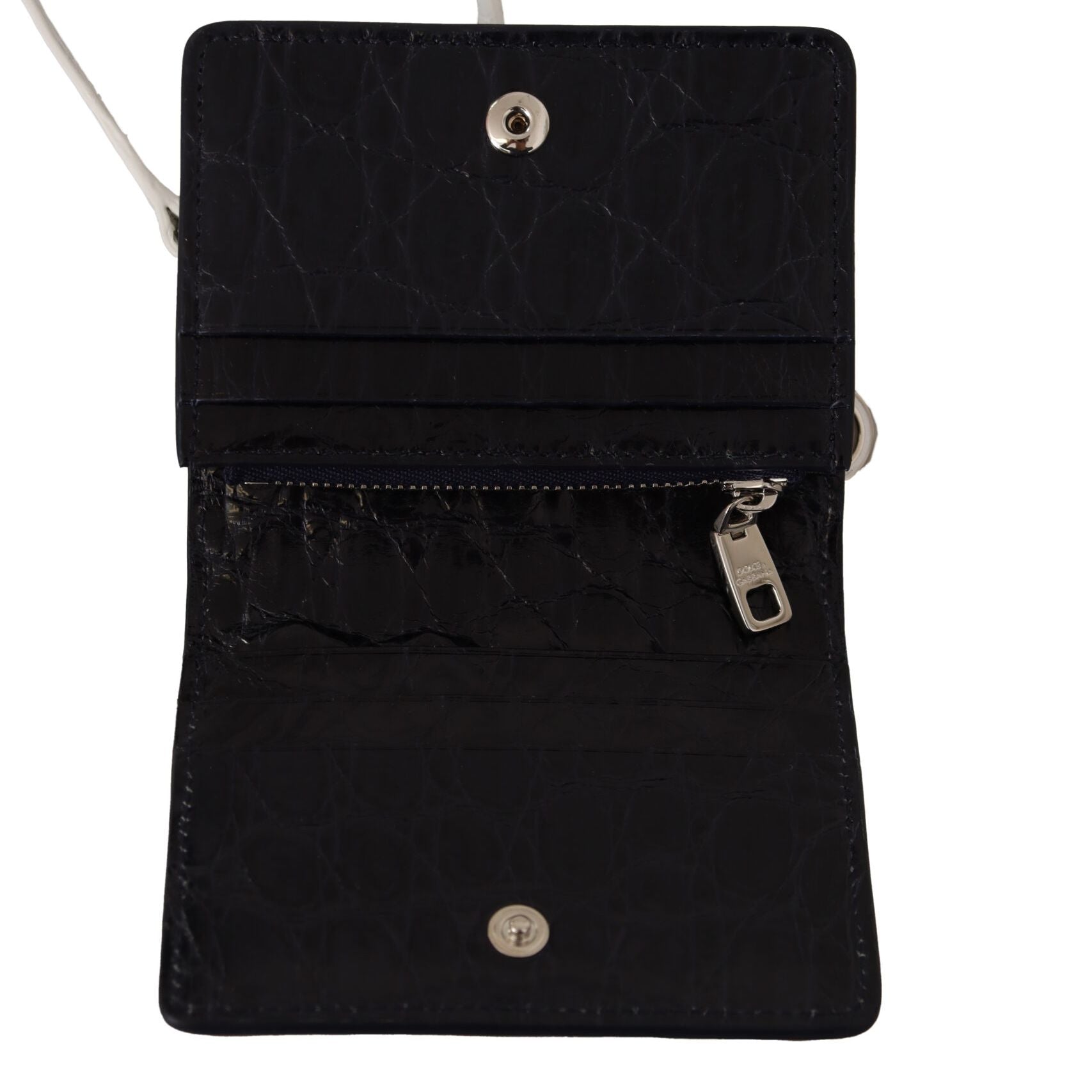 Dolce & Gabbana Blue White Caiman Leather Strap Card Holder Wallet