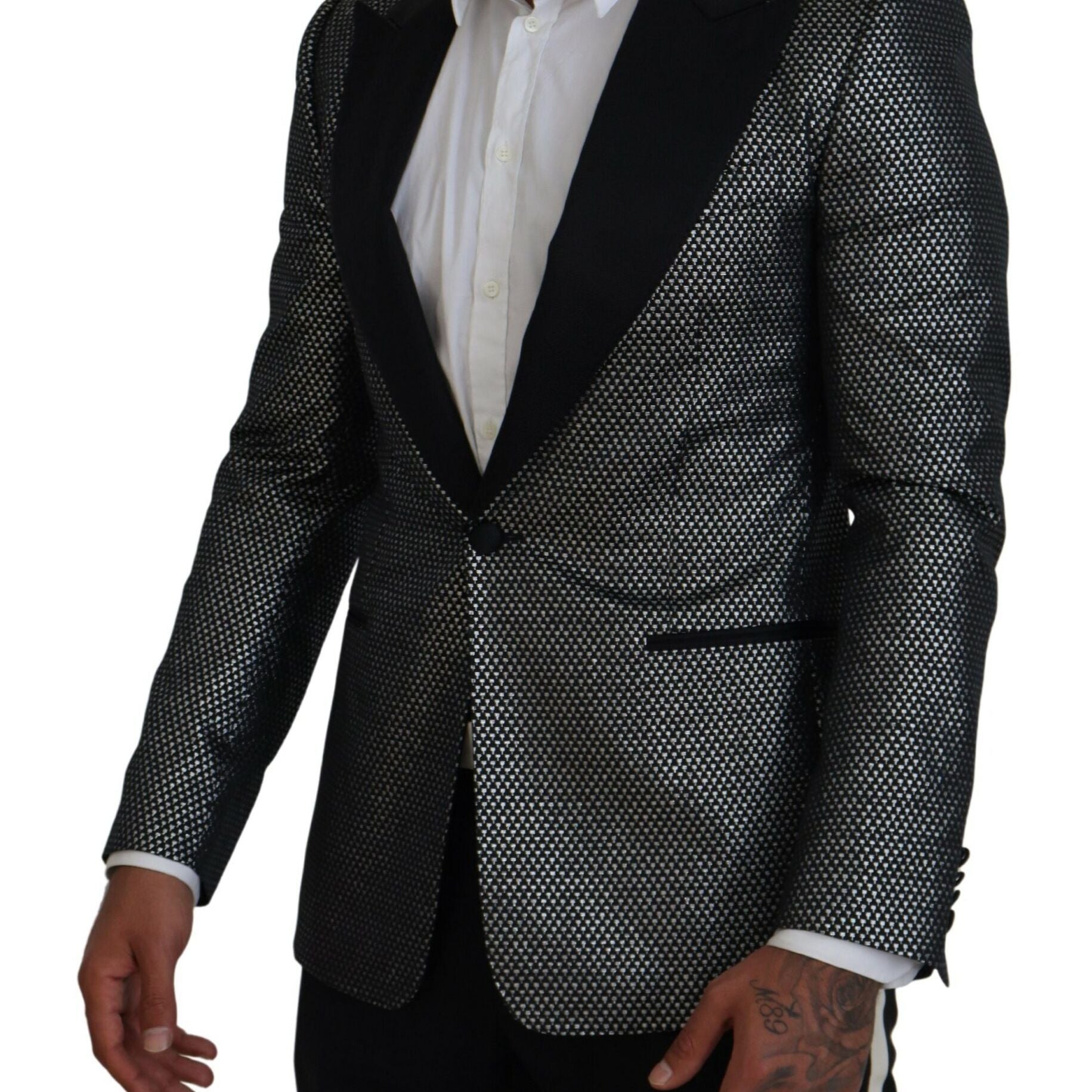 Dolce & Gabbana Black Silver Jacquard Slim Fit Jacket Blazer