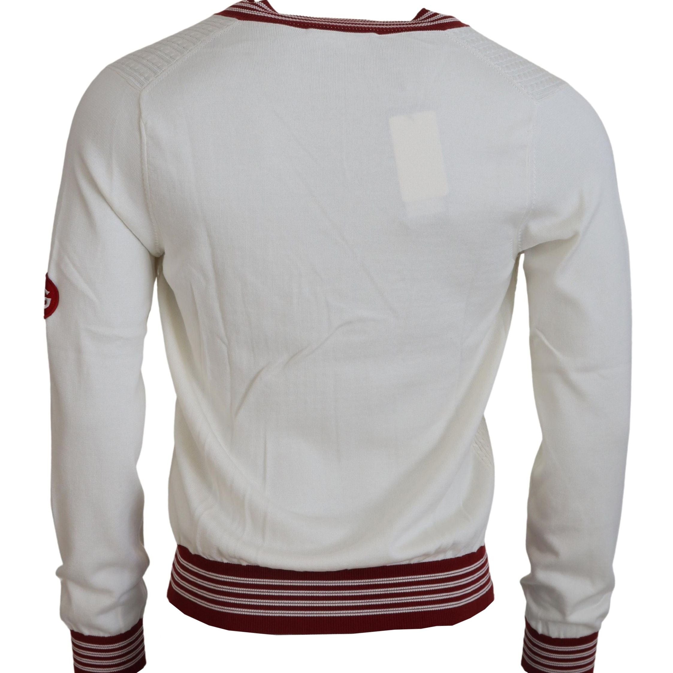 Dolce & Gabbana White Red Knitted V-neck Pullover Sweater