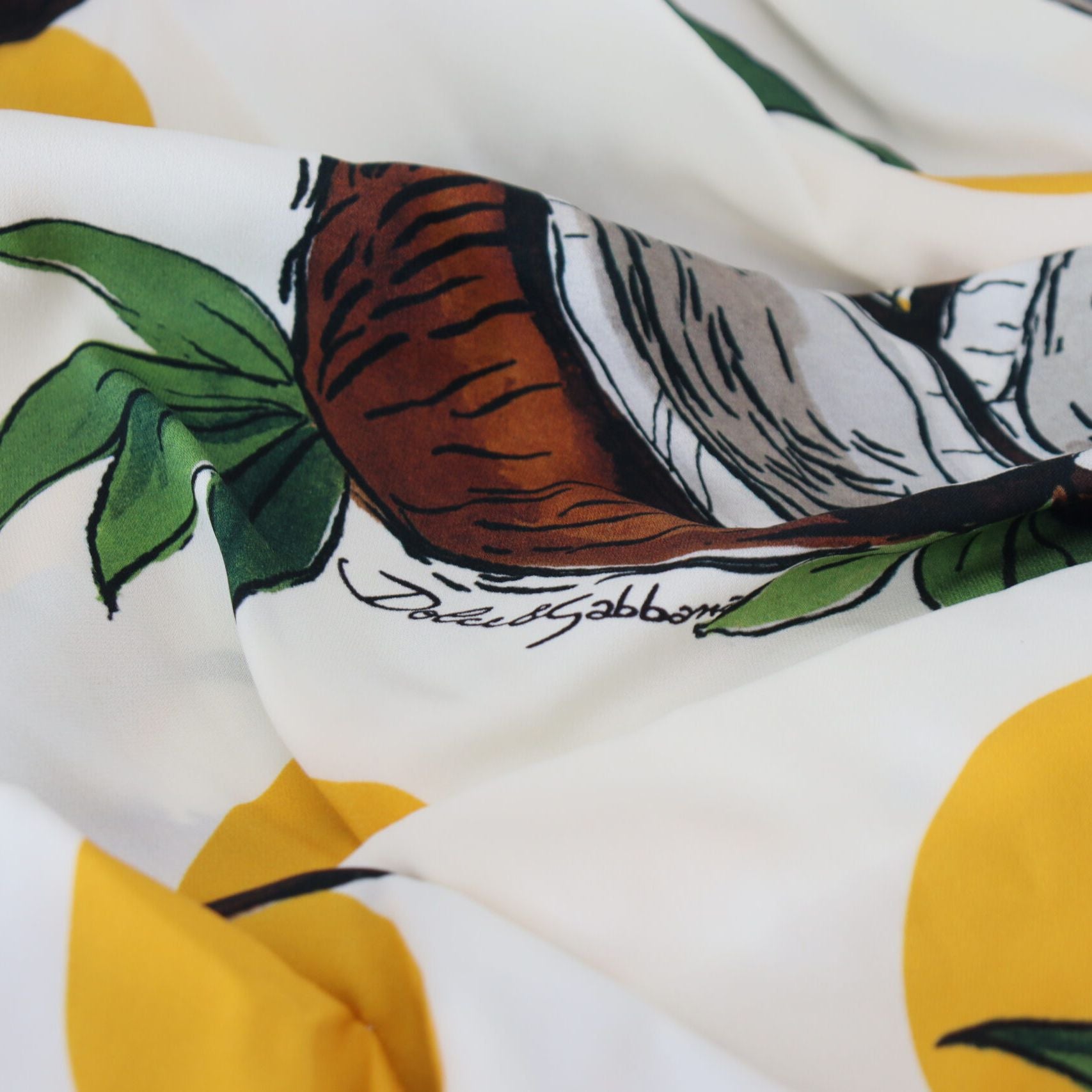 Dolce & Gabbana White Coconut Print Sheath Mini Silk Dress