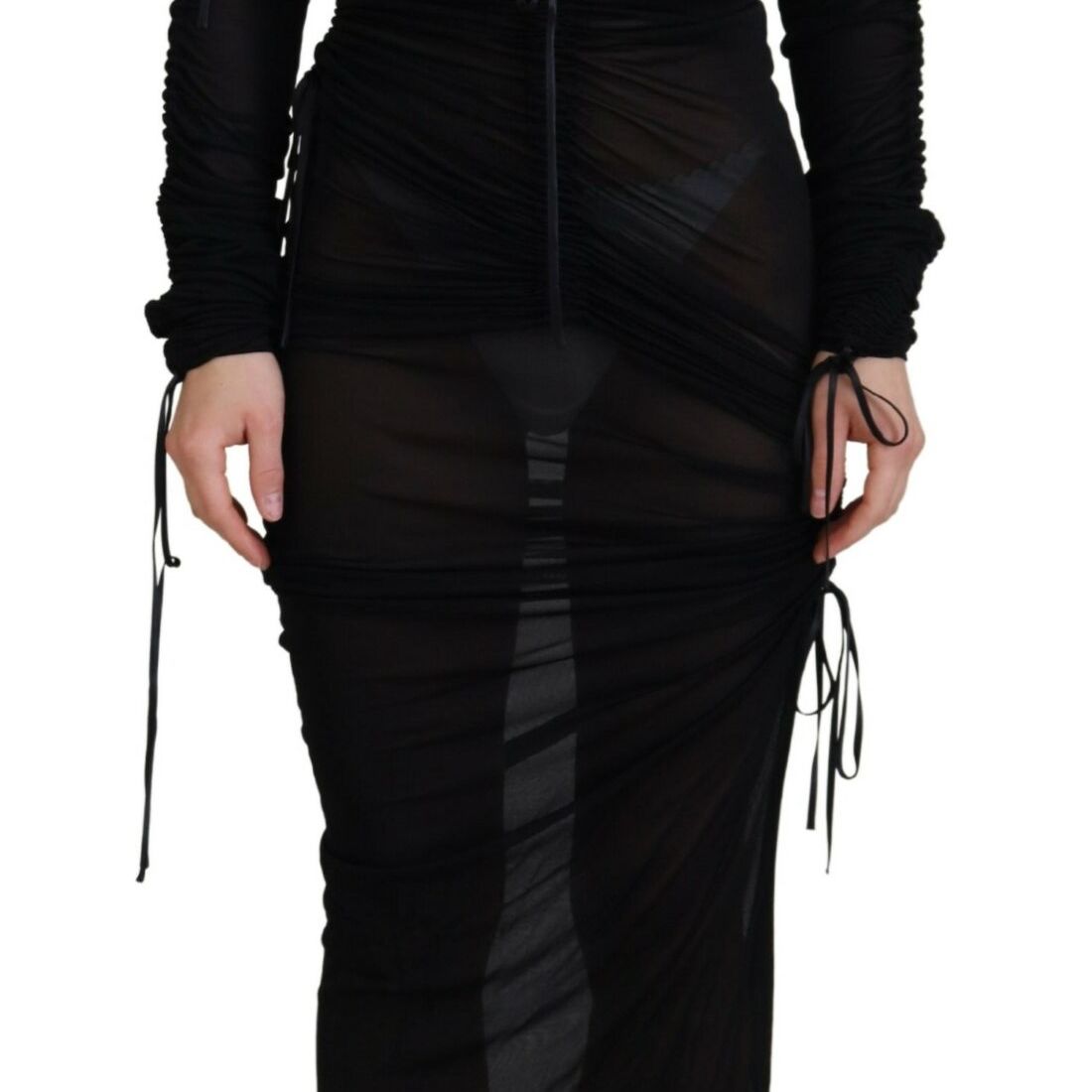 Dolce & Gabbana Black Viscose Bodycon Sheath Midi Dress