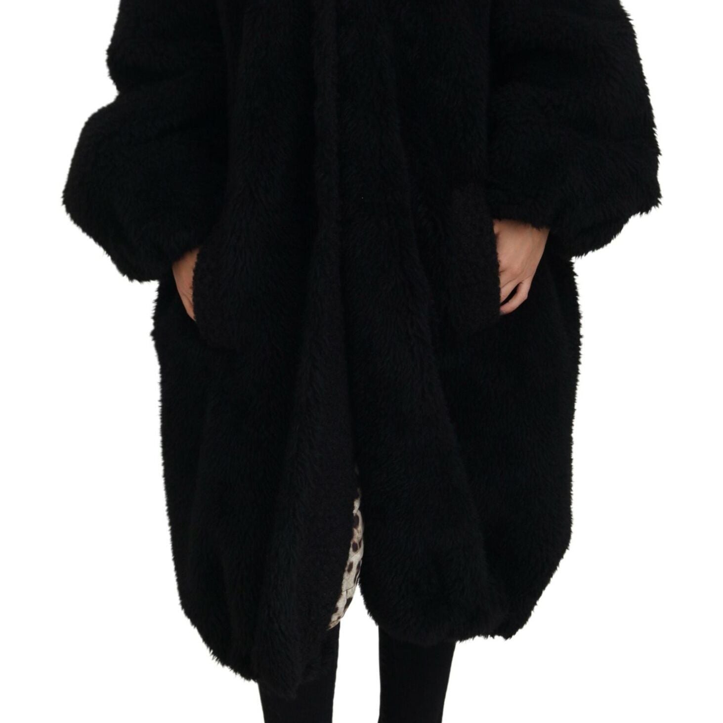 Dolce & Gabbana Black Cashmere Blend Faux Fur Coat Jacket