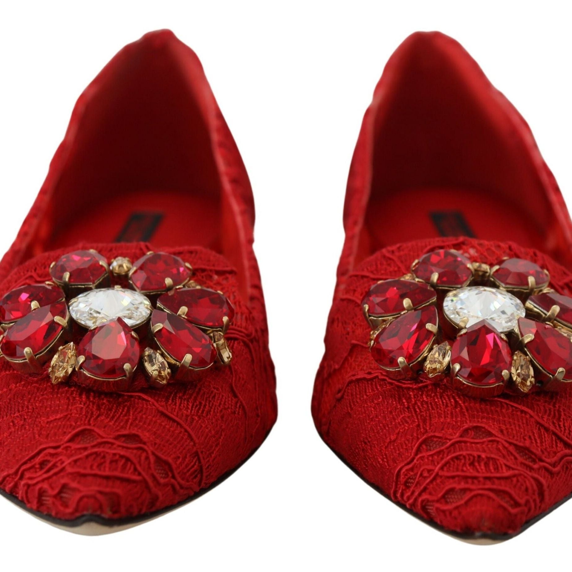 Dolce & Gabbana Red Taormina Crystals Loafers Flats Shoes