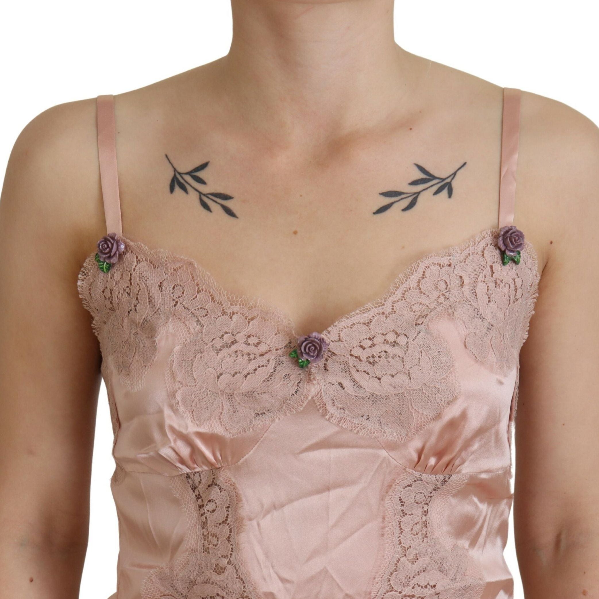 Dolce & Gabbana Pink Satin Lace Roses Tank Top Lingerie