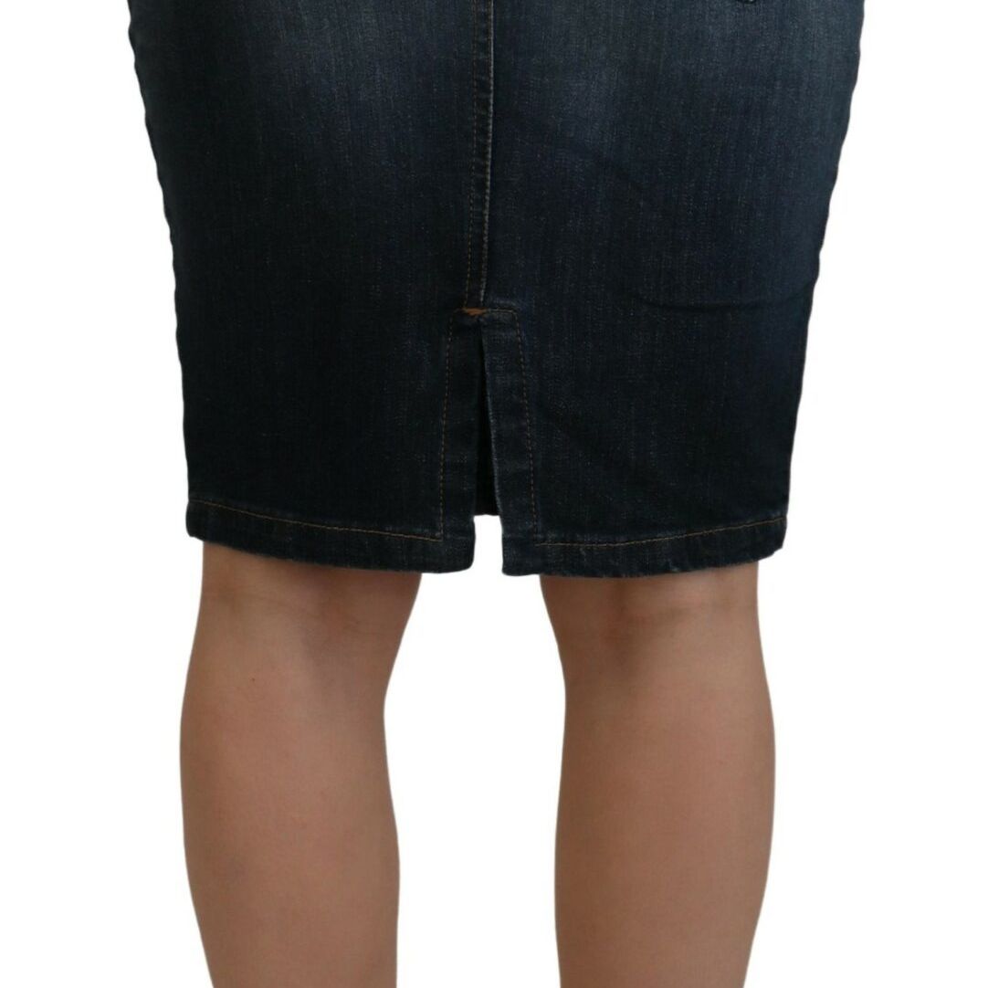 Fiorucci Dark Blue Washed Mid Waist Pencil Cut Denim Skirt