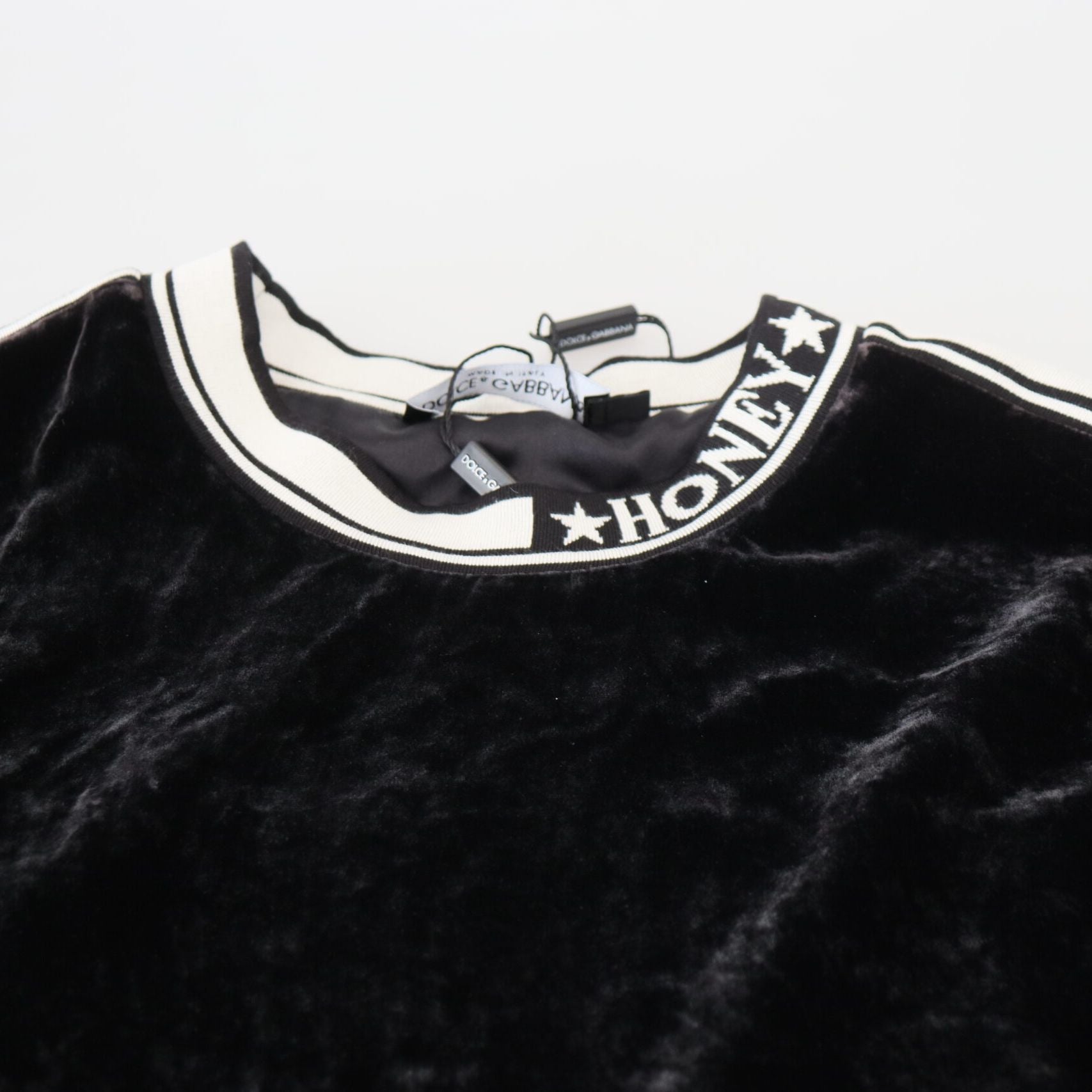 Dolce & Gabbana Black Velvet Crewneck Pullover Sweater