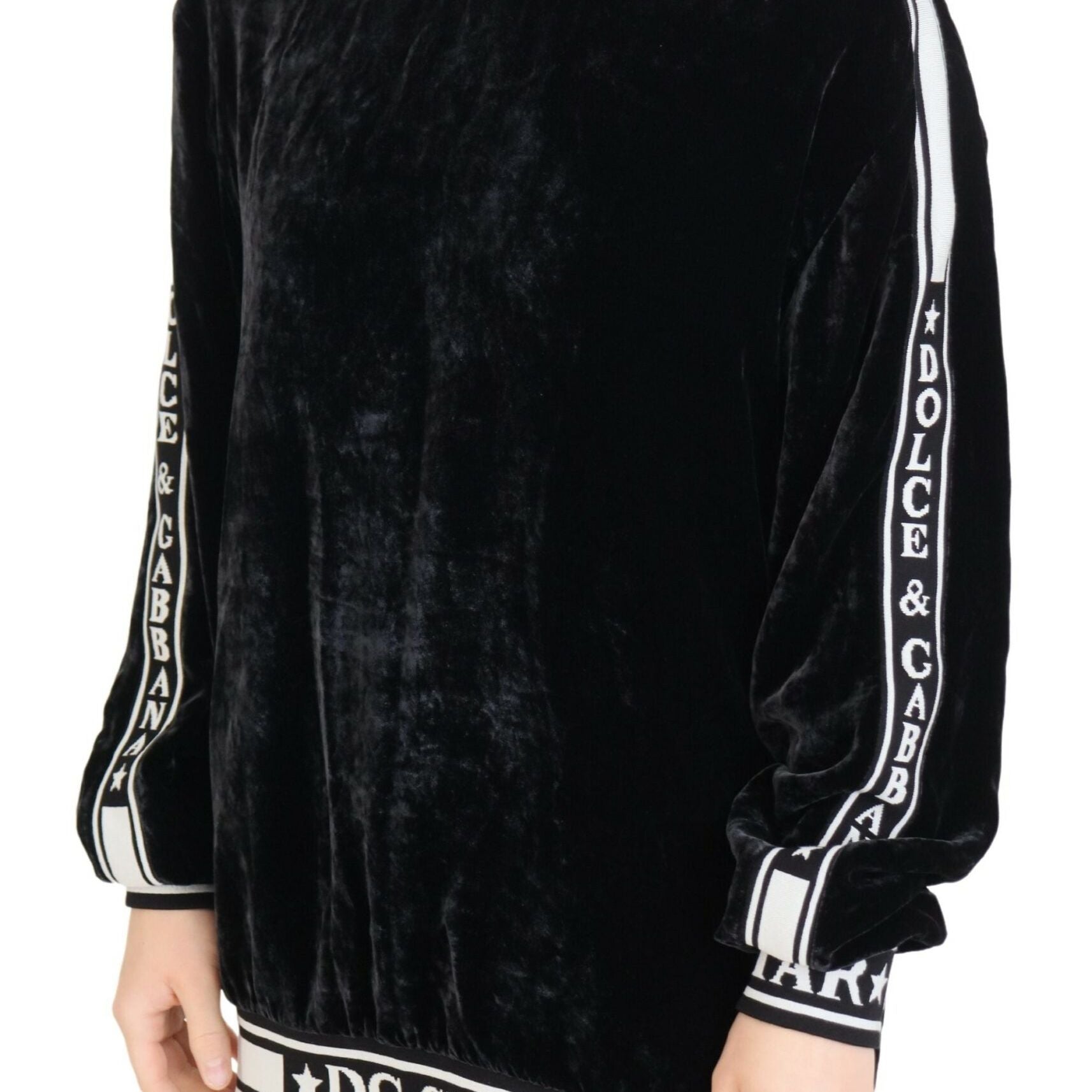 Dolce & Gabbana Black Velvet Crewneck Pullover Sweater