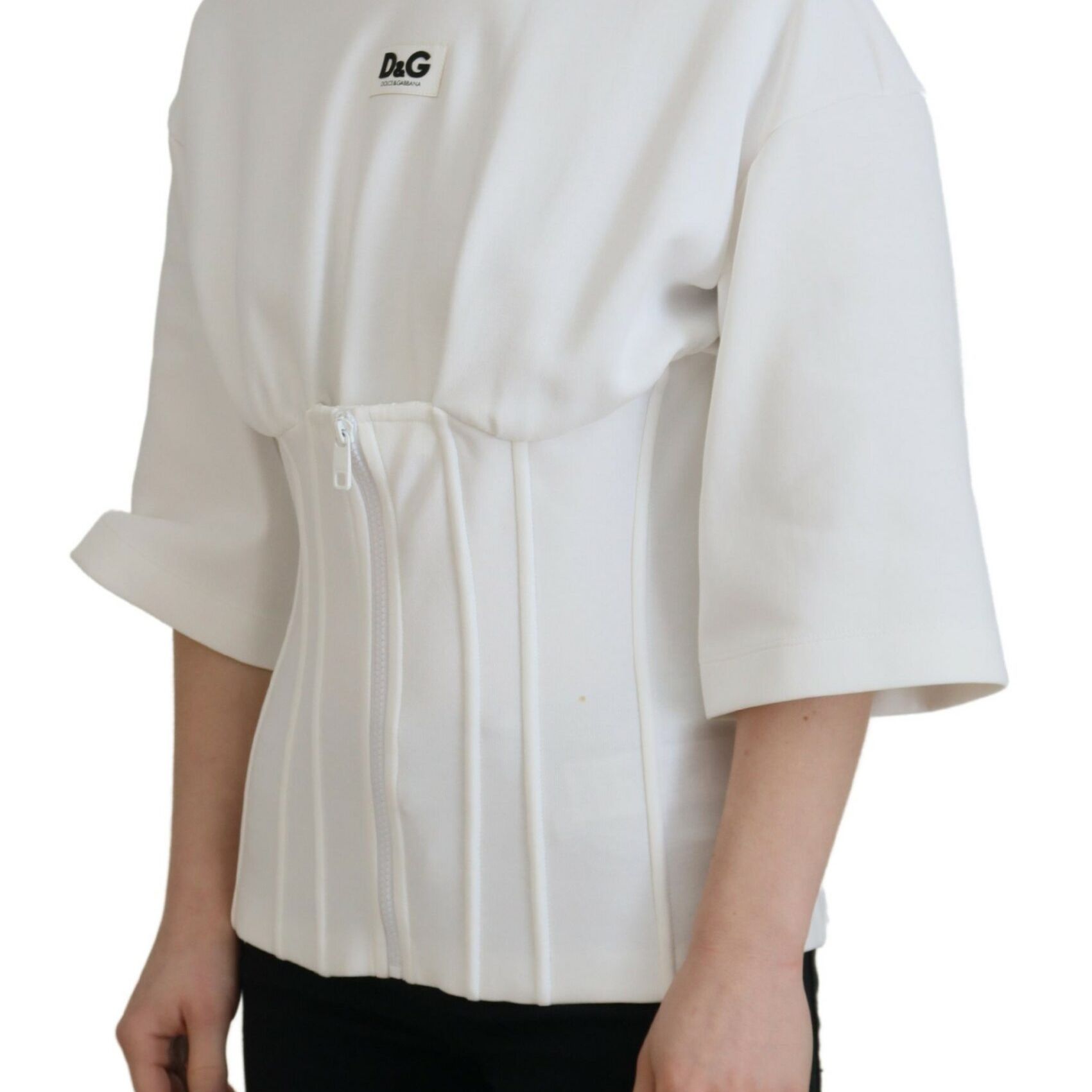Dolce & Gabbana White Corset Stretch Cotton Top T-shirt